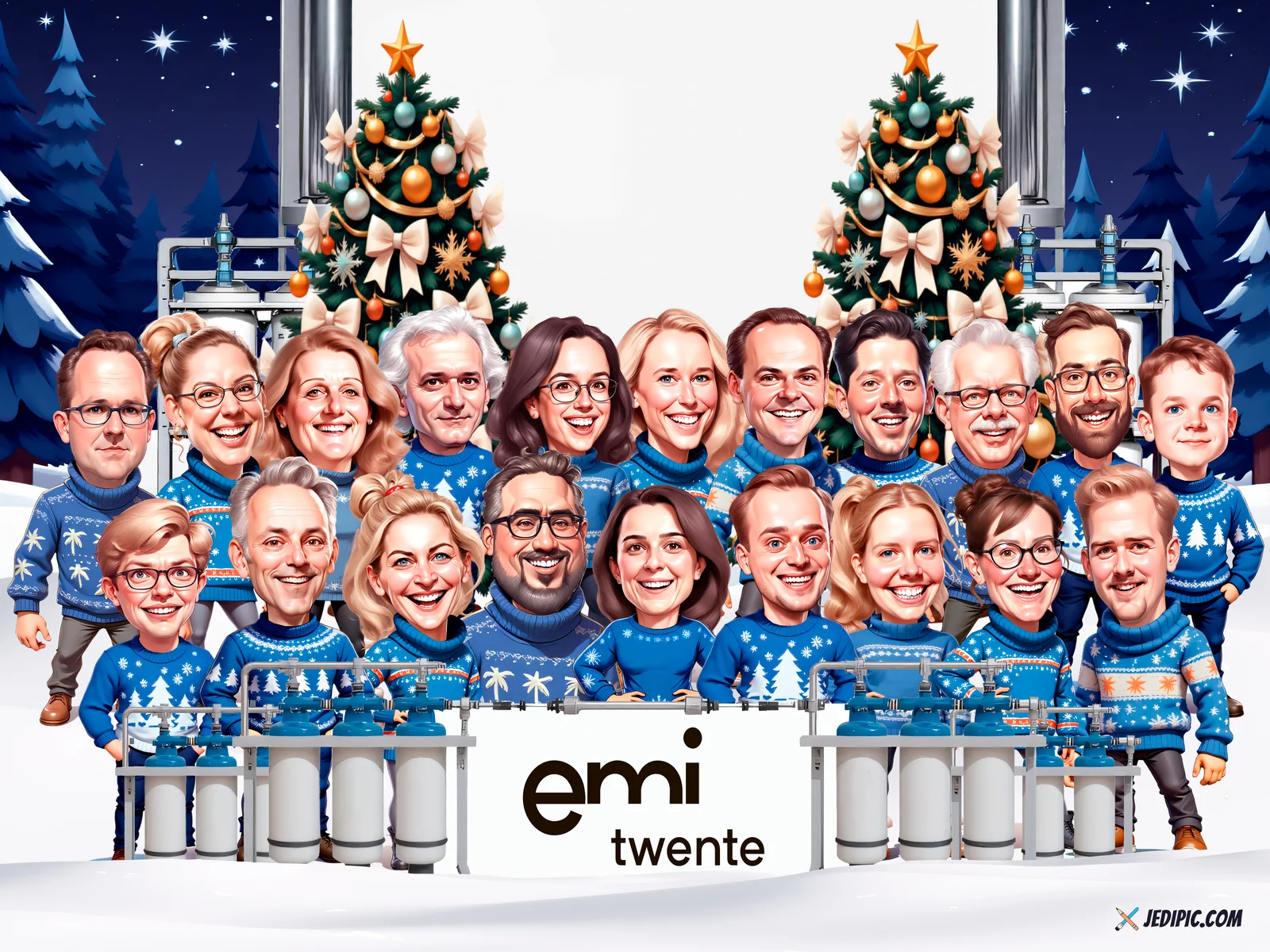 Custom Corporate Team Caricature from Photo — Tight-Knit Corporate Crew Personalized Portrait Gift — Design 6