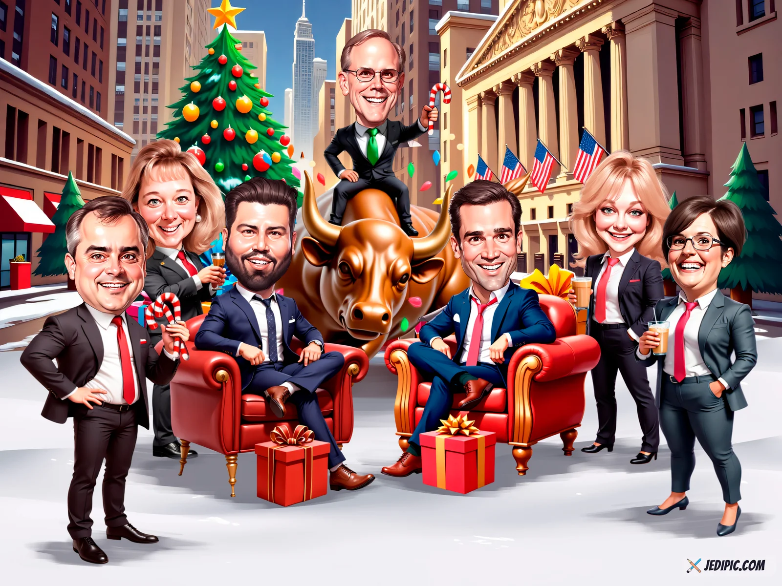 Custom Corporate Team Caricature from Photo — Boardroom Colleagues Company Anniversary Gift