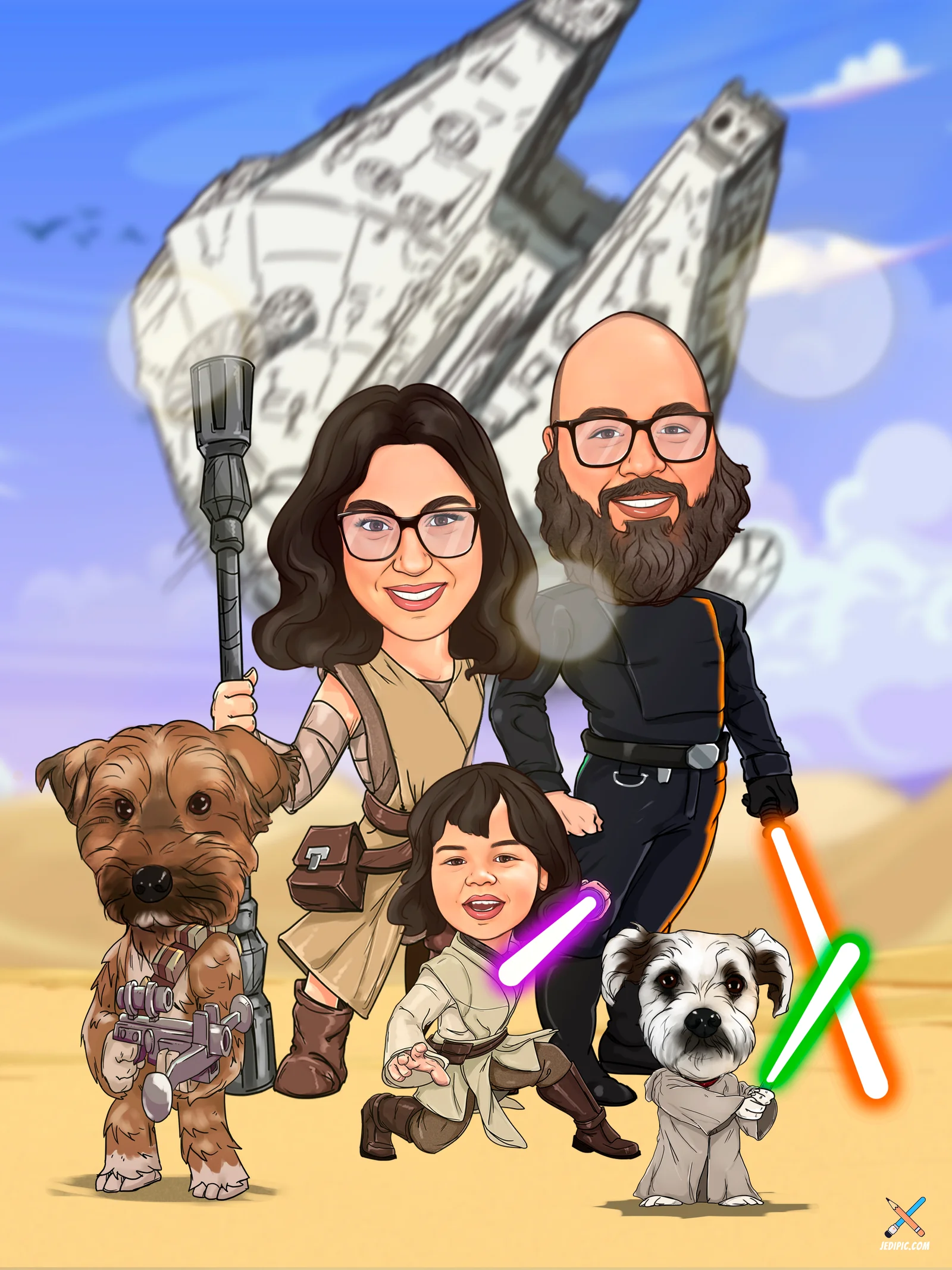 Custom Family Caricature from Photo — Family Home Portrait Reunion Gift
