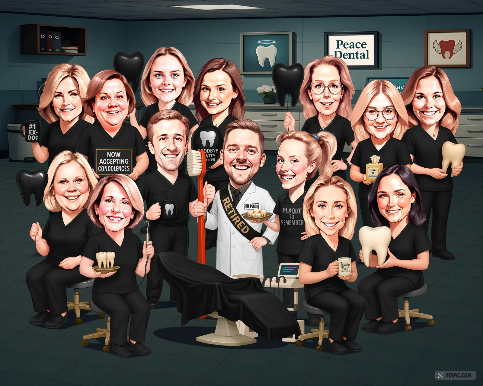 Custom Retirement Caricature from Photo — Waving Goodbye Retiree Retirement Send-Off Gift