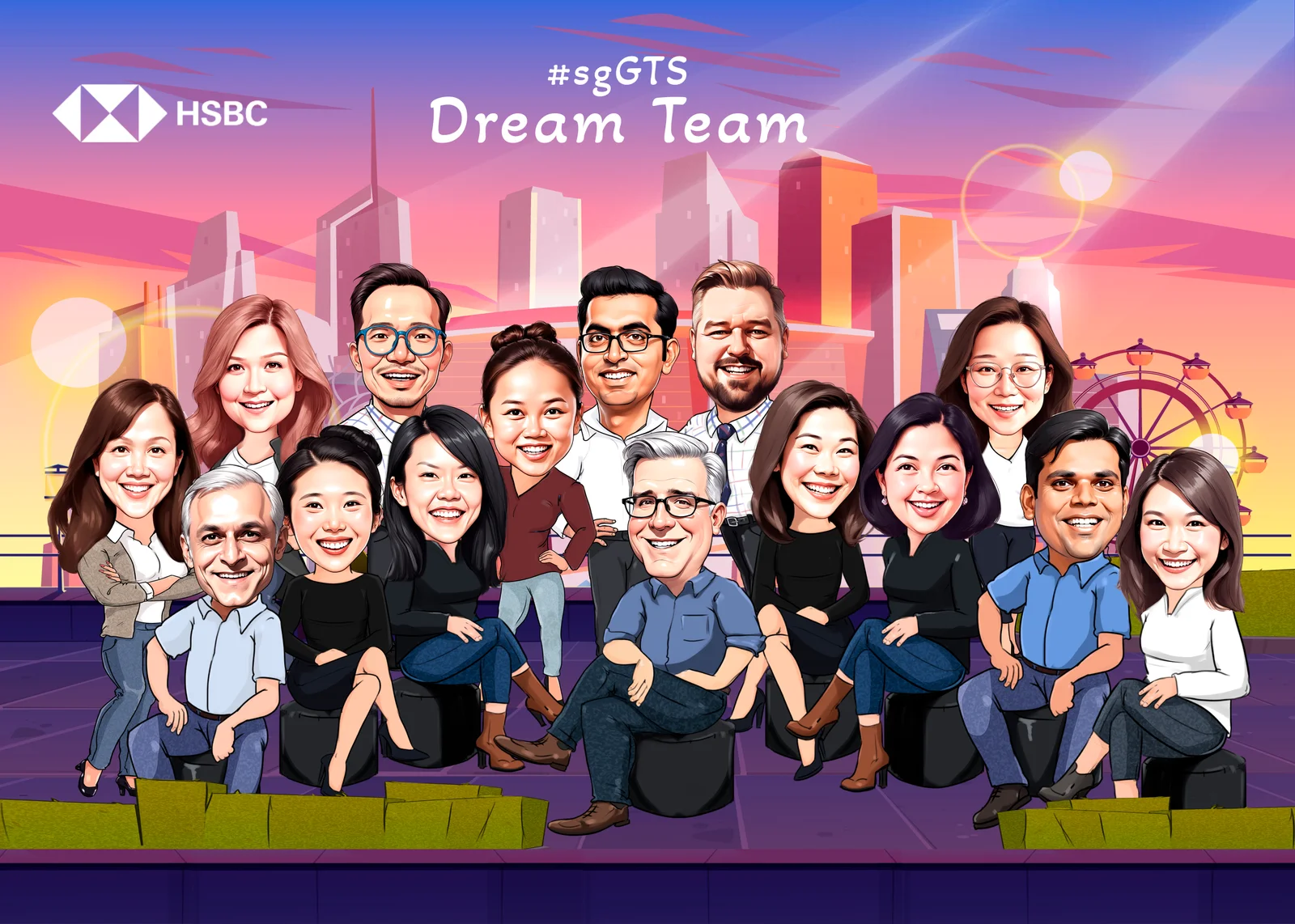 Custom Corporate Team Caricature from Photo — Executive Leadership Team Board Meeting Gift