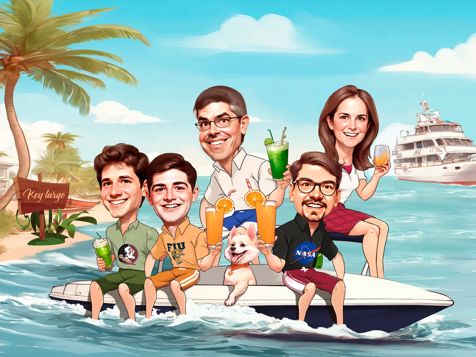 Custom Family Caricature from Photo — Outdoor Family Group Summer Reunion Gift