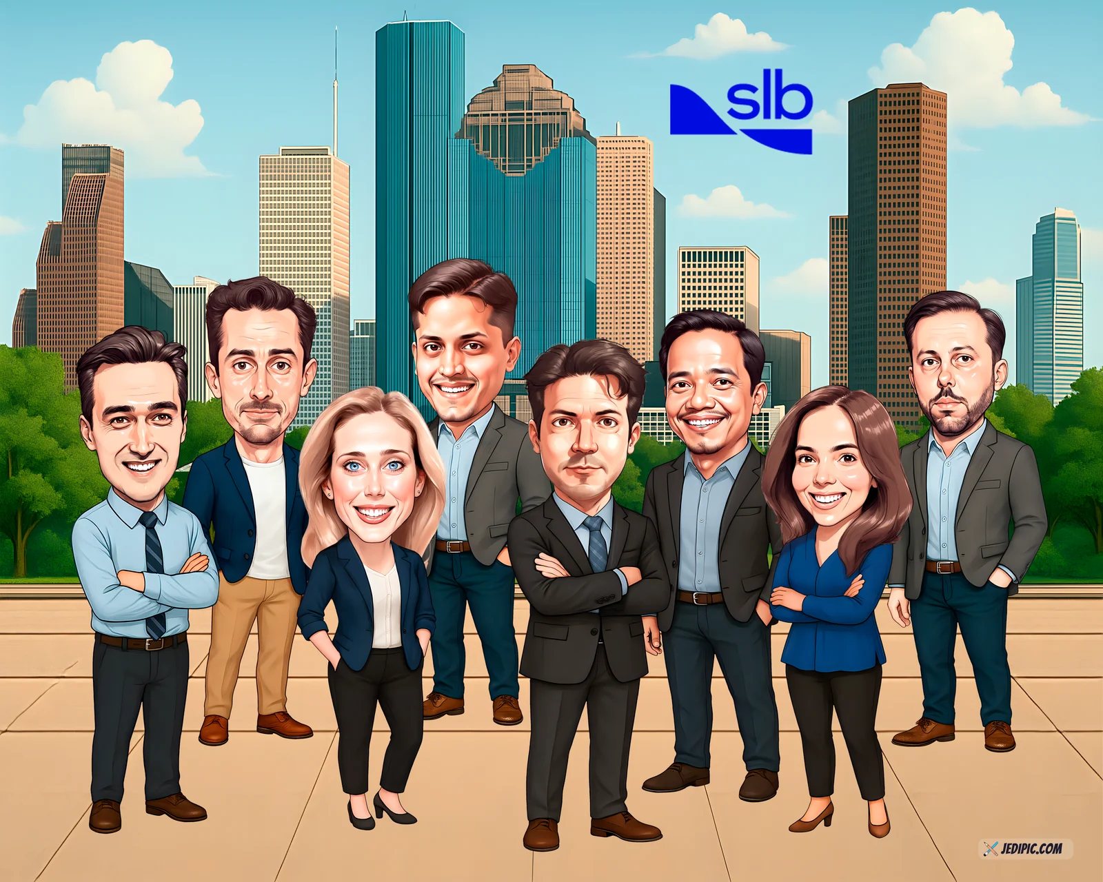 Custom Corporate Team Caricature from Photo — Marketing Whiteboard Team Campaign Launch Gift