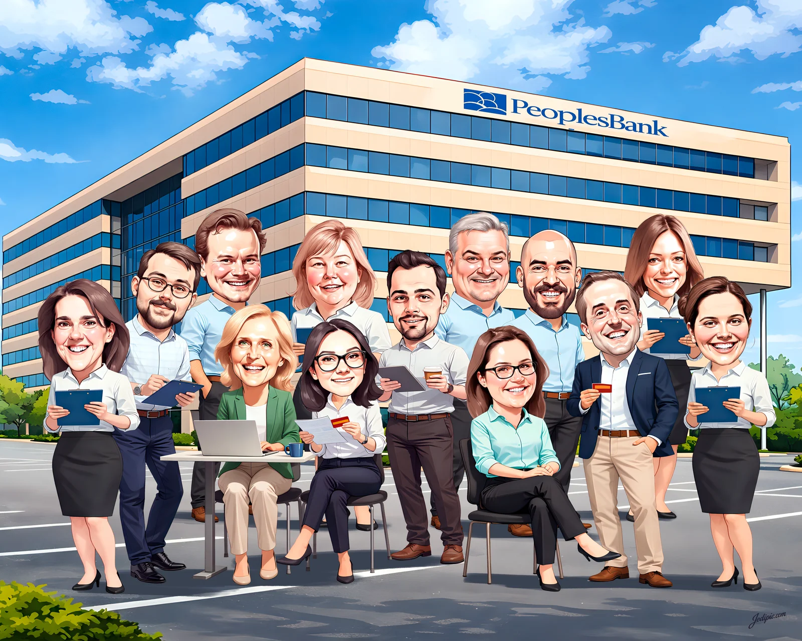 Custom Corporate Team Caricature from Photo — Engineering Team at Monitor Product Launch Gift