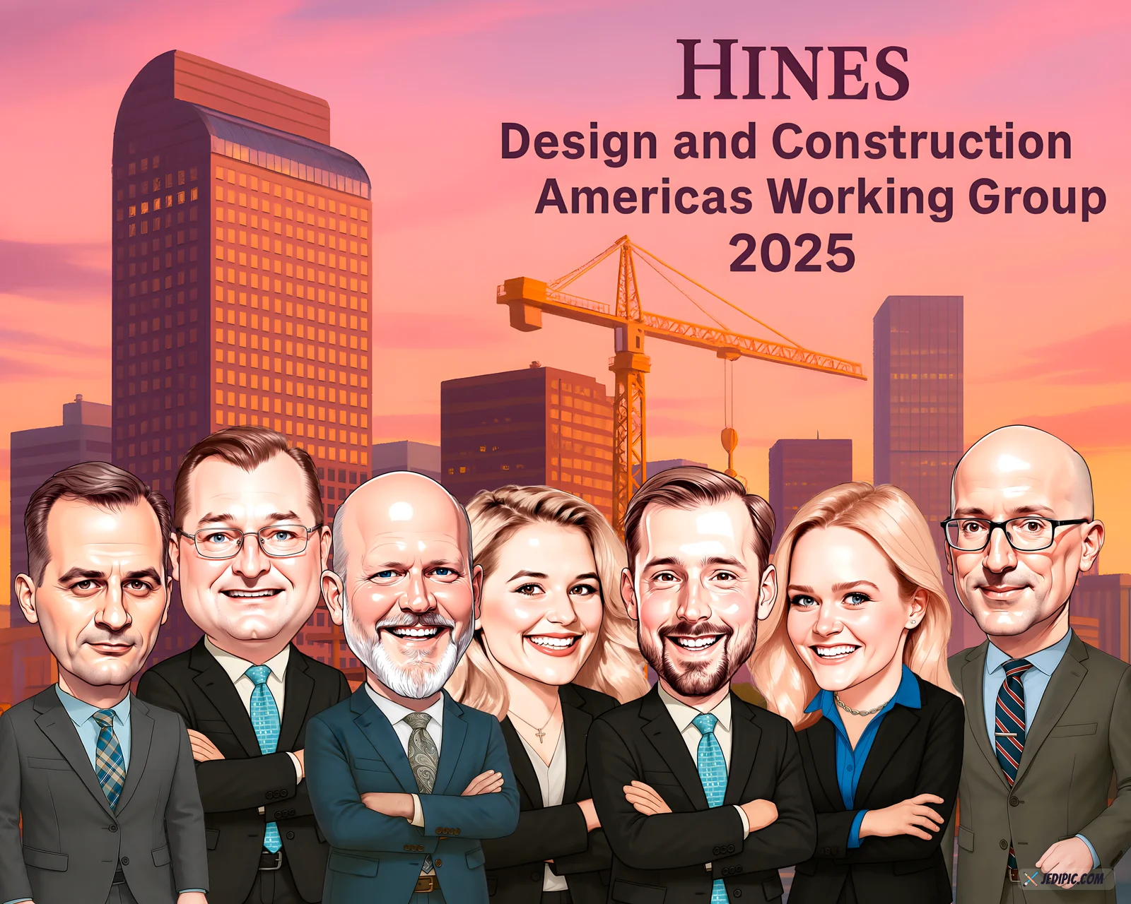 Custom Corporate Team Caricature from Photo — Finance Team in Suits Year-End Review Gift