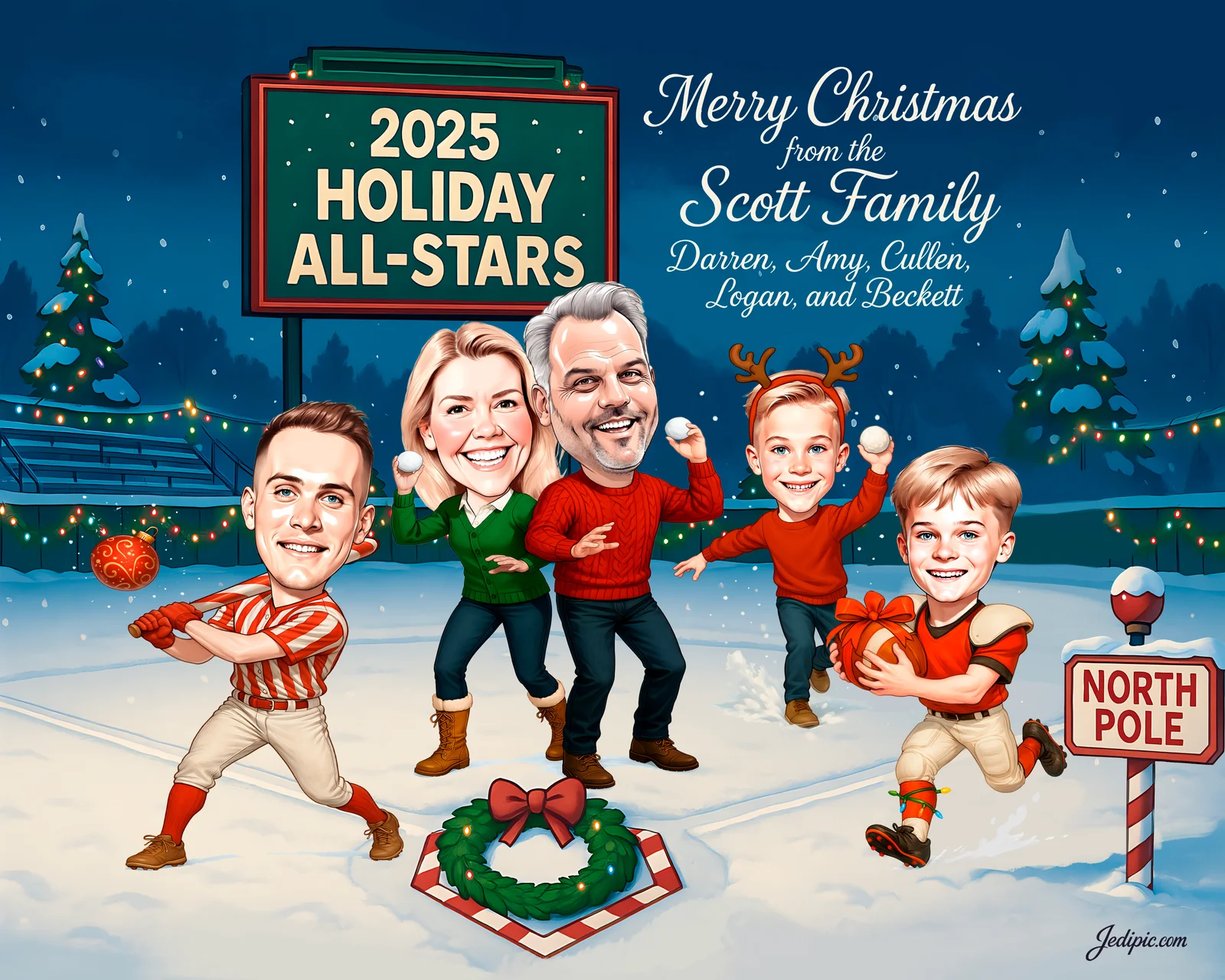 Custom Christmas Family Caricature from Photo — Fireplace Christmas Family Christmas Eve Gift