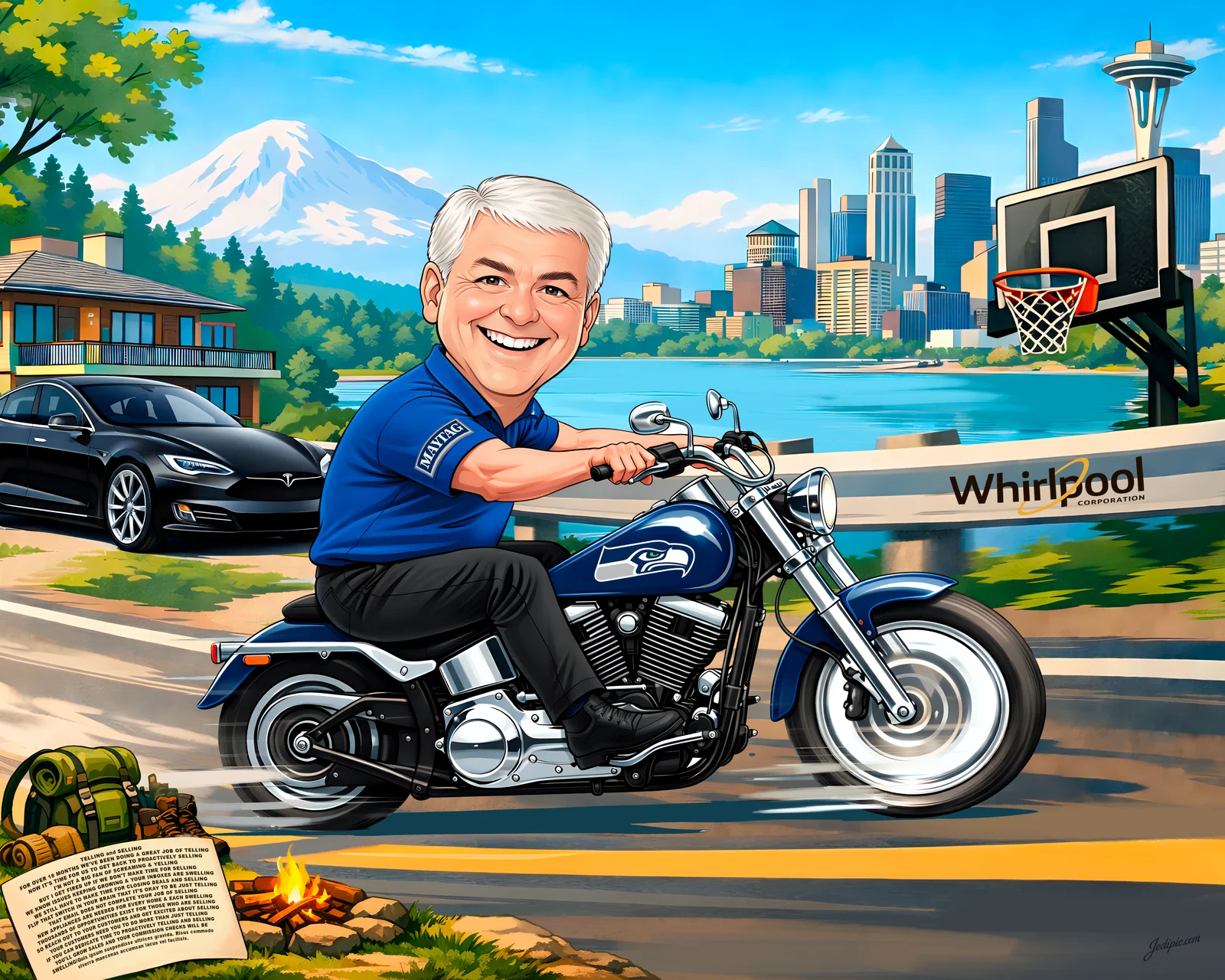 Custom Motorcycle Rider Caricature from Photo — Rider on Motorcycle Birthday Gift