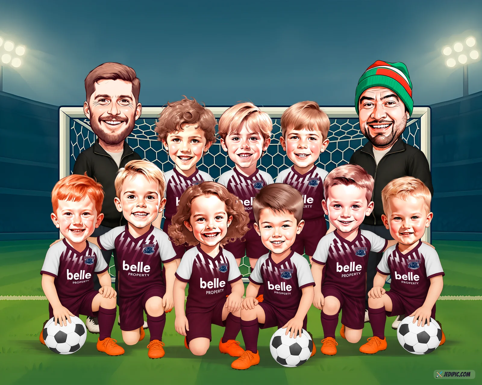 Custom Soccer Caricature from Photo — Soccer Player Kicking Championship Gift