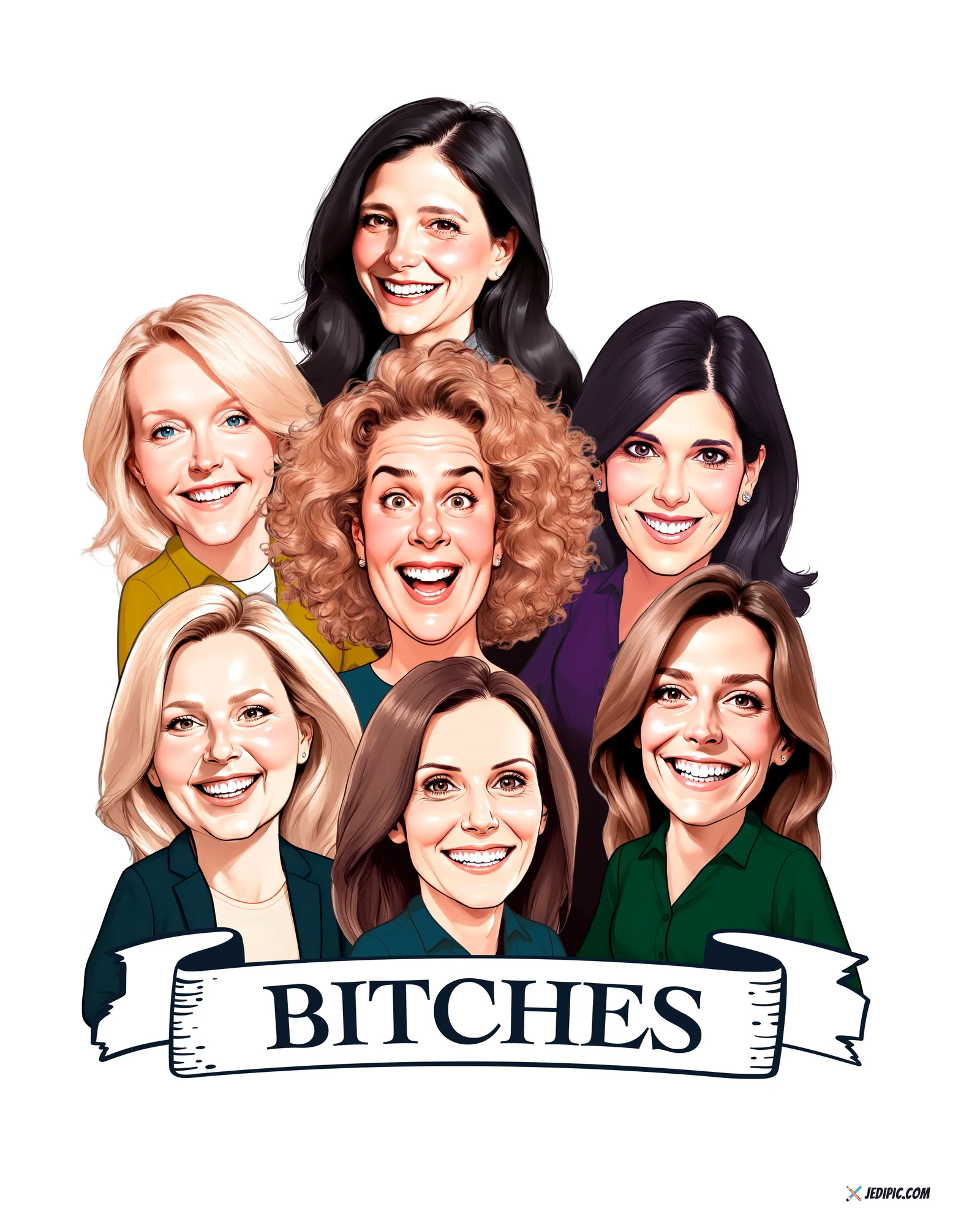 Custom Friend Group Caricature from Photo — Laughing Friend Group Friends Reunion Gift