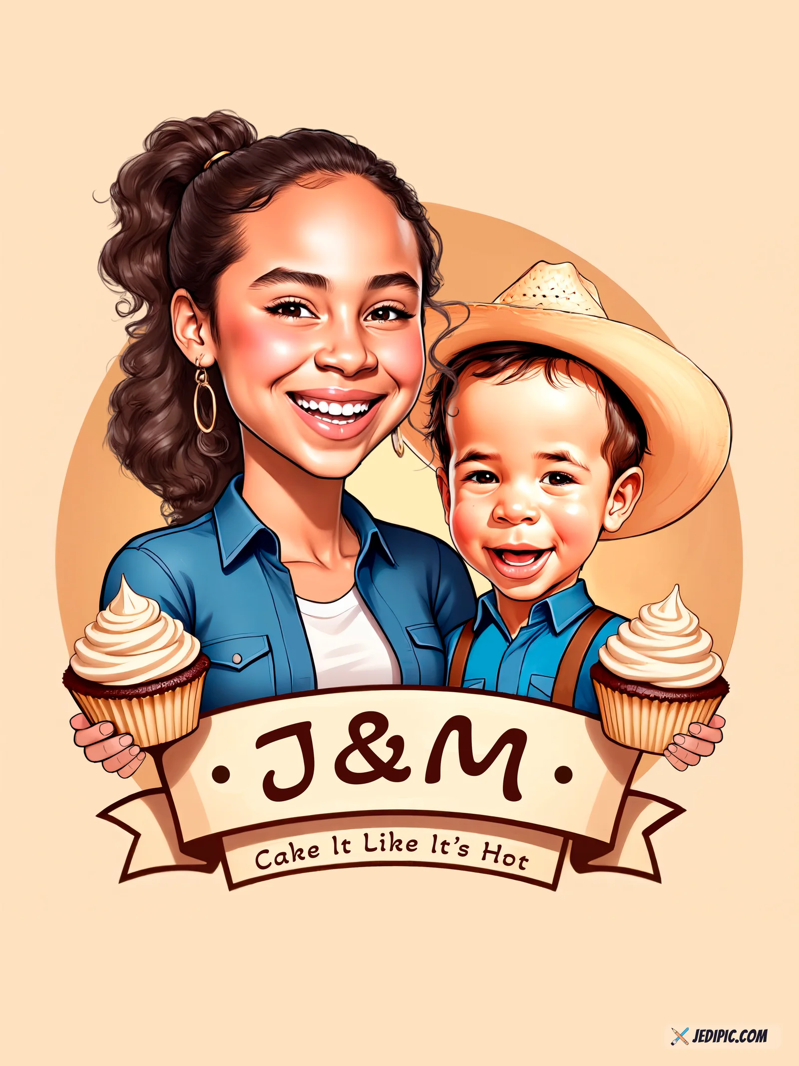 Custom Family Caricature from Photo — Family with Young Kids Family Portrait Gift