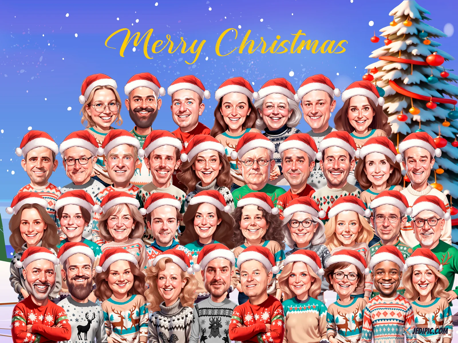 Custom Corporate Team Caricature from Photo — Confetti Celebration Crew Milestone Celebration Gift