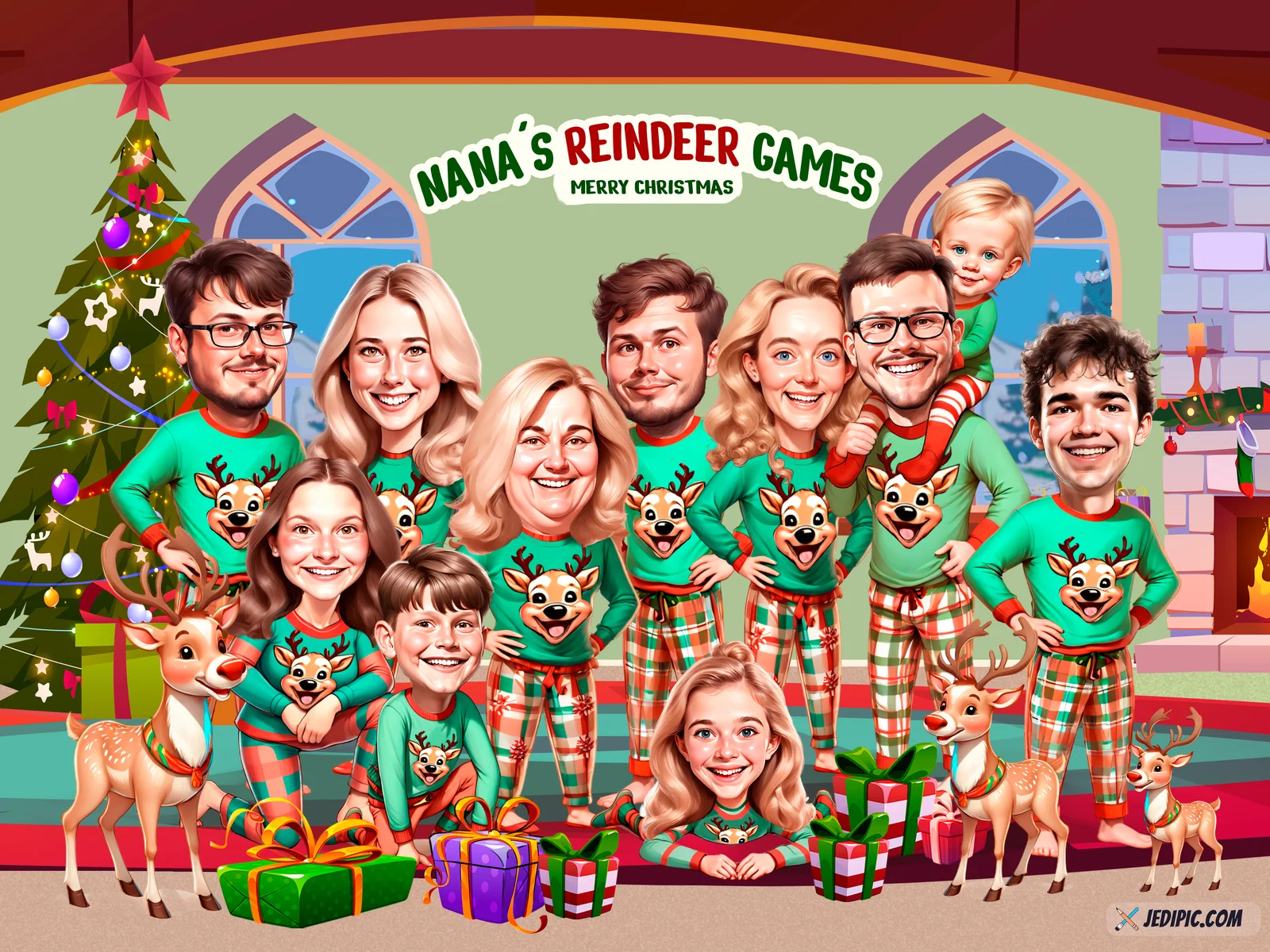 Custom Family Caricature from Photo — Parents and Children Christmas Gift