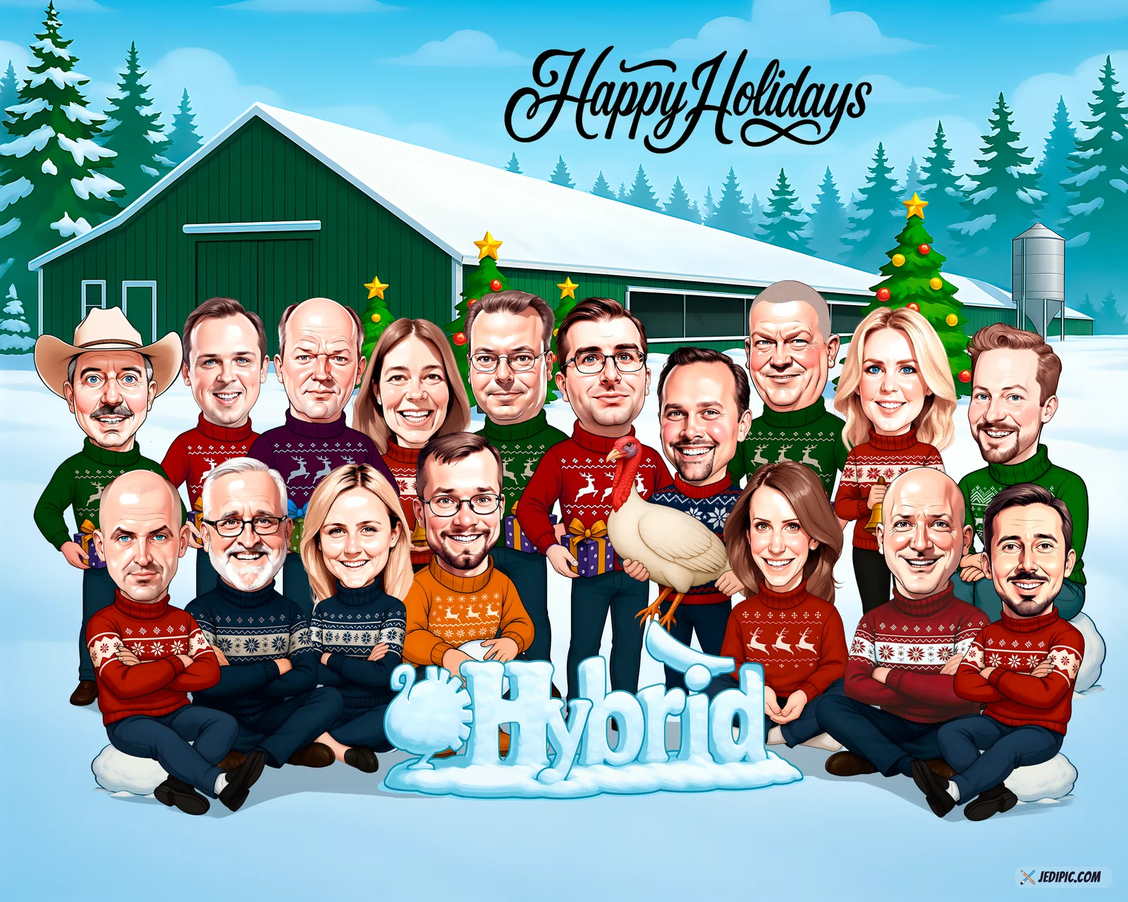 Custom Corporate Team Caricature from Photo — Account Team in Polos Client Anniversary Gift