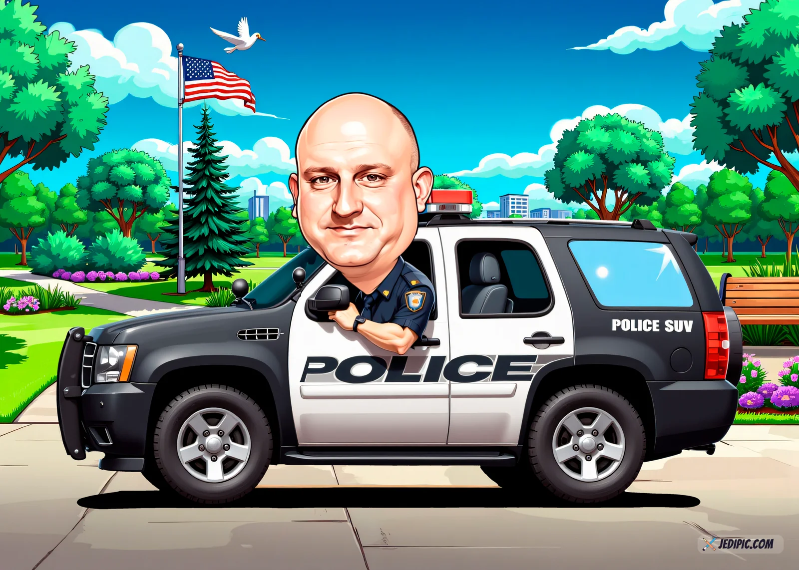 Custom Police Officer Caricature from Photo — Officer with Badge Promotion Gift