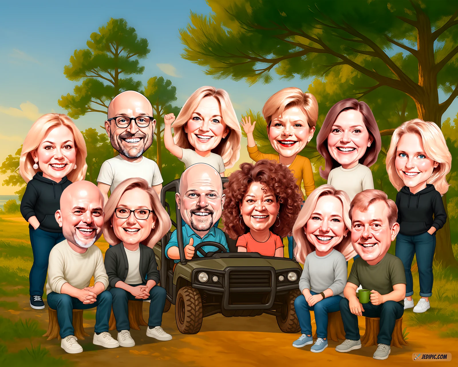 Custom Friend Group Caricature from Photo — Friends Toasting Drinks Friendversary Gift