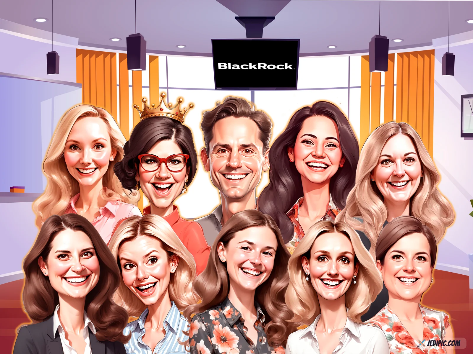 Custom Corporate Team Caricature from Photo — Office Group Portrait Personalized Company Appreciation Gift