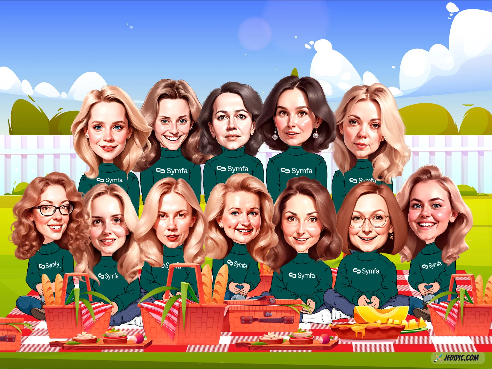 Custom Corporate Group Caricature from Photo — Team Portrait Personalized Leadership Recognition Gift