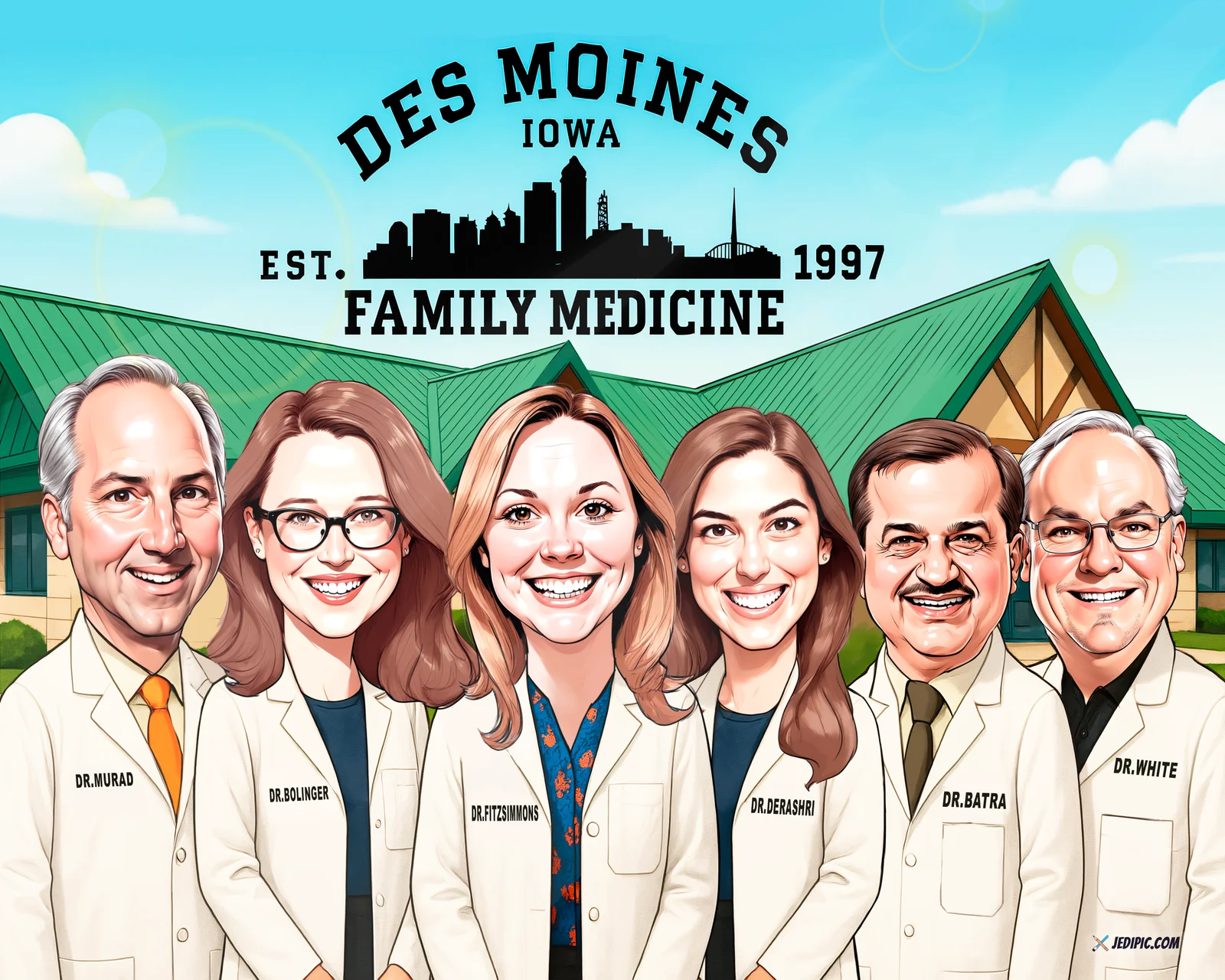 Custom Doctor Caricature from Photo — White Coat Physician Portrait Personalized Medical School Graduation Gift