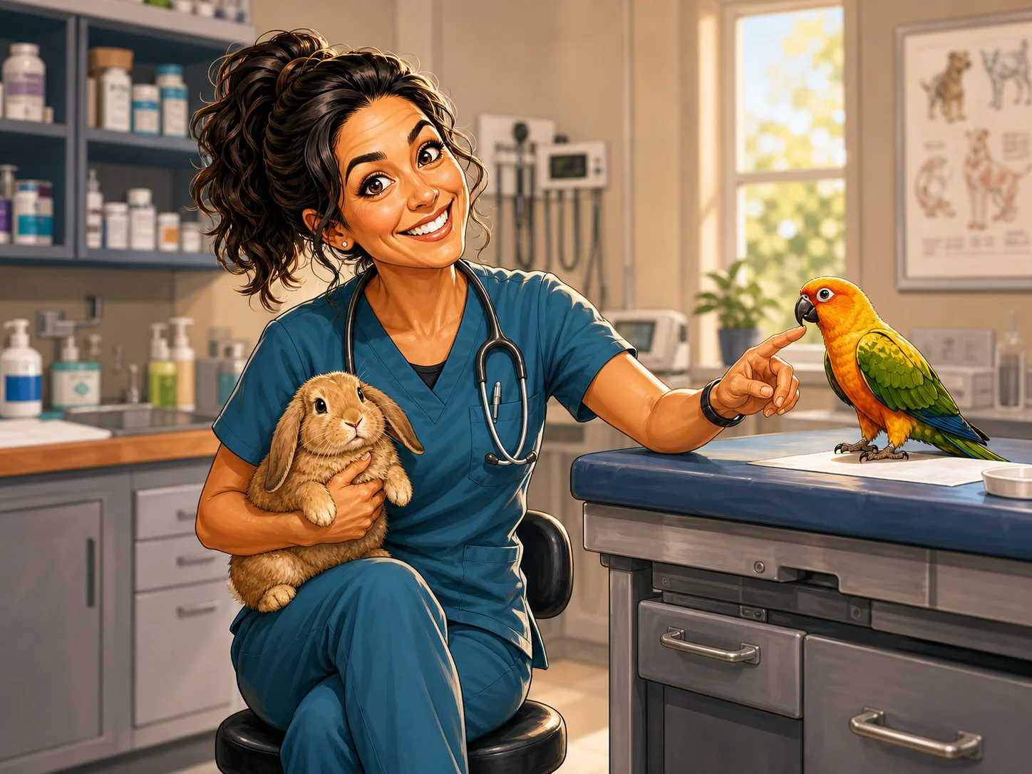 Custom Veterinarian Caricature from Photo — Vet Clinic Portrait Personalized Animal Doctor Graduation Gift