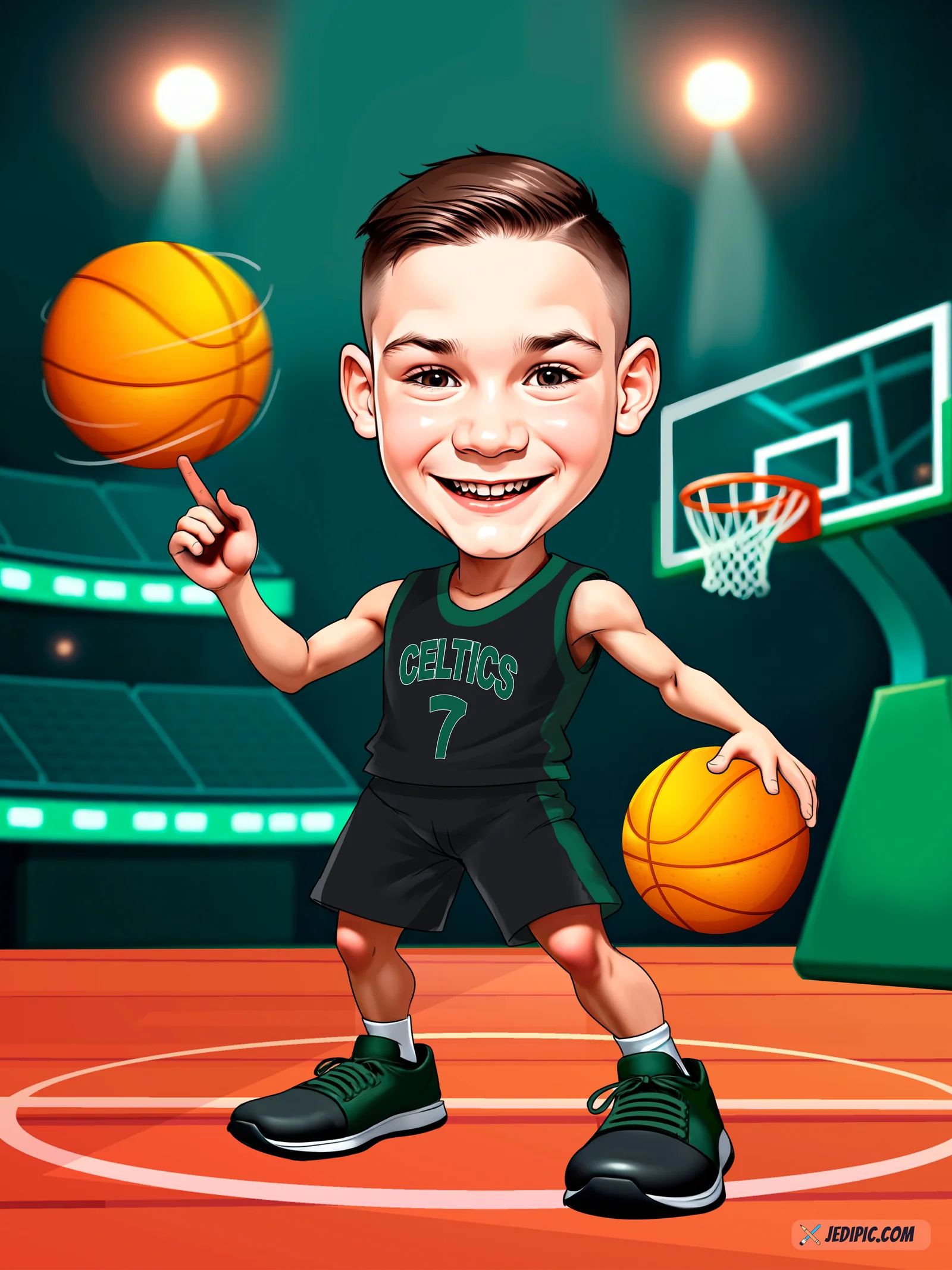 Custom Basketball Caricature from Photo — Player Jersey Portrait Personalized Hoops Fan Season Gift