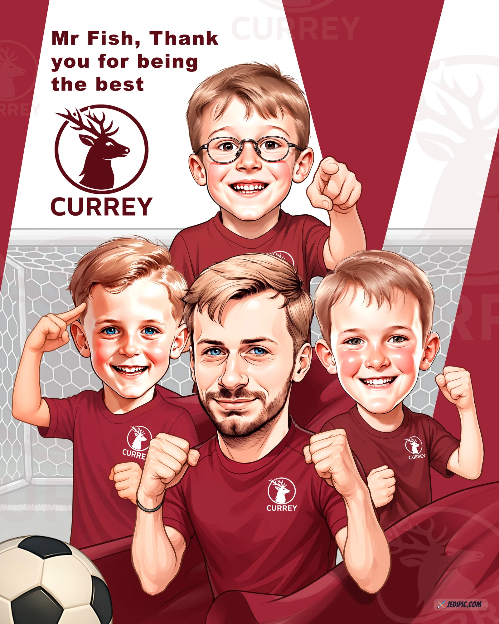Custom Soccer Caricature from Photo — Football Player Kit Portrait Personalized End of Season Team Gift