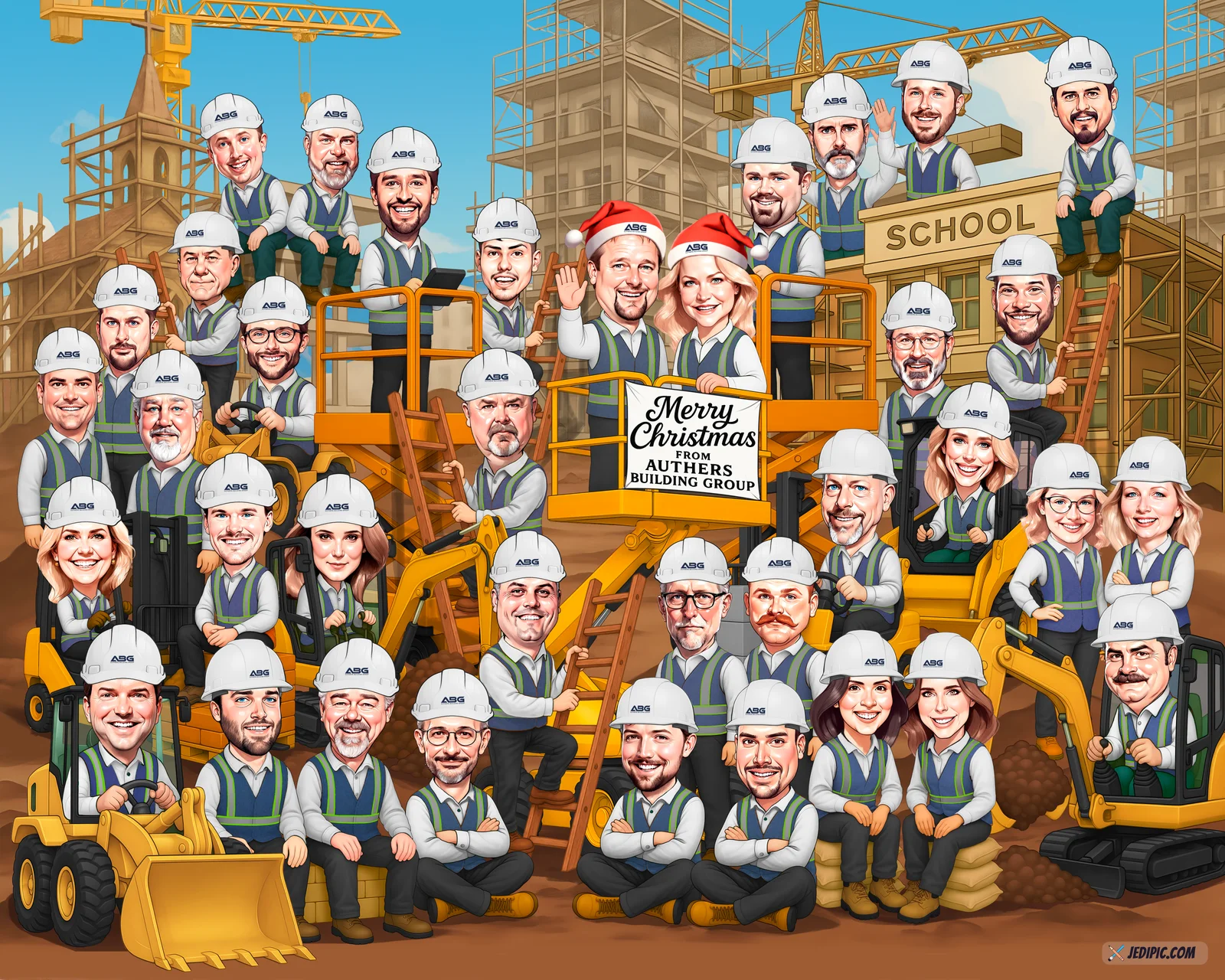 Custom Corporate Team Caricature from Photo — Business Group Portrait Personalized Company Kickoff Gift