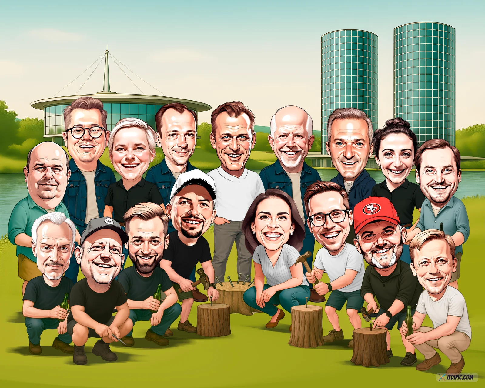 Custom Corporate Caricature from Photo — Coworker Team Portrait Personalized Office Farewell Send Off Gift