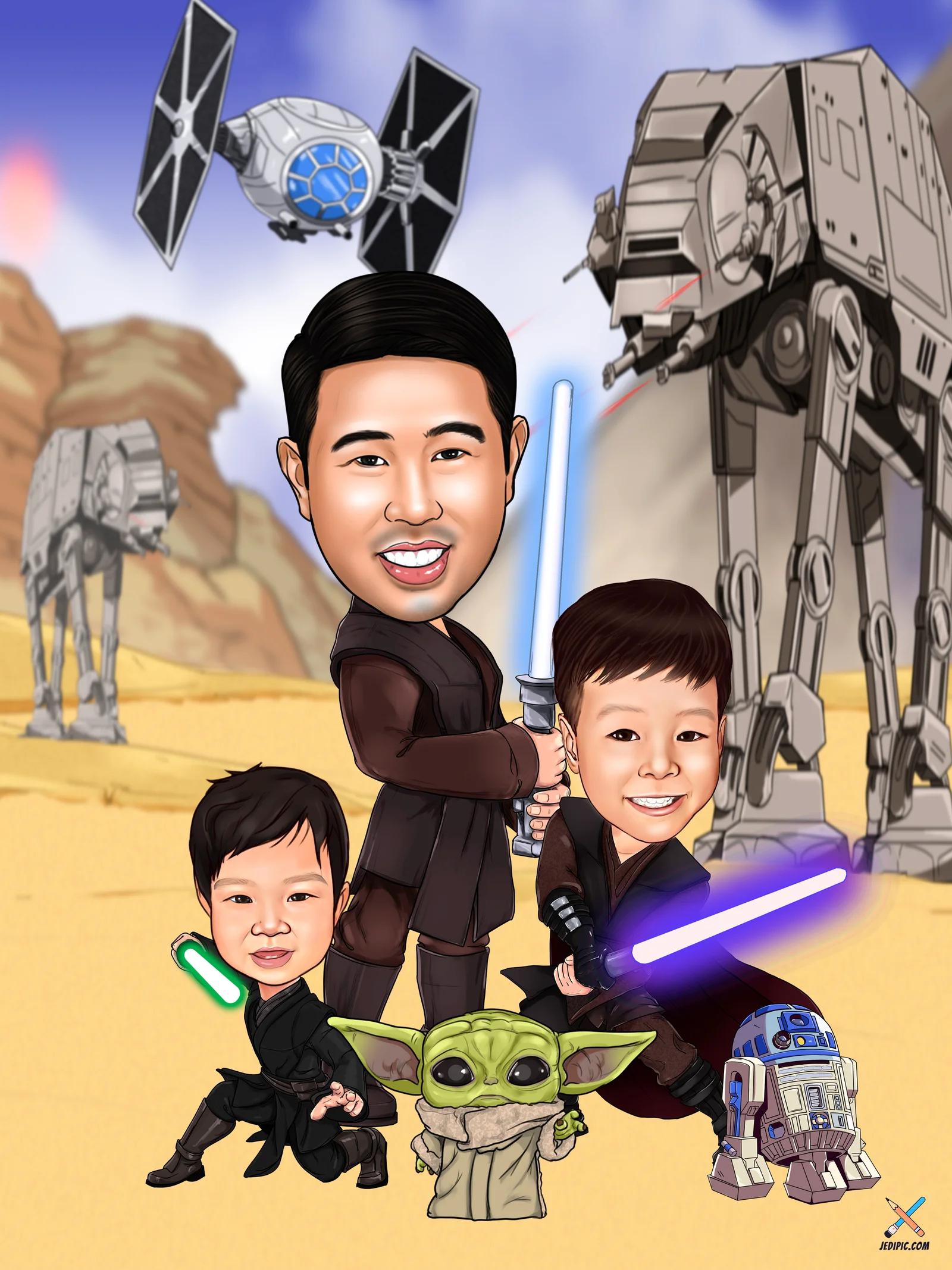 Custom Family Caricature from Photo — Casual Home Group Portrait Personalized Everyday Family Wall Art Gift