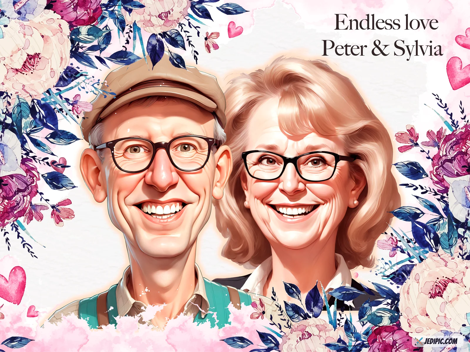 Custom Anniversary Caricature from Photo — Long Married Couple Portrait Personalized 25th 50th Milestone Gift