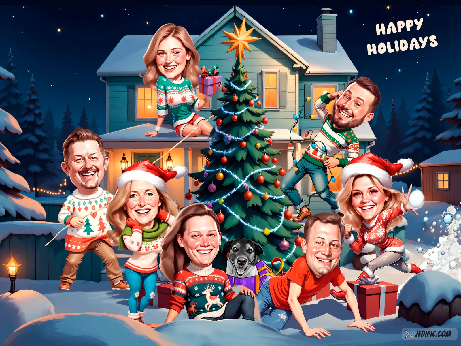 Custom Family Caricature from Photo — Portrait Style Group Personalized Warm Home Living Room Gift