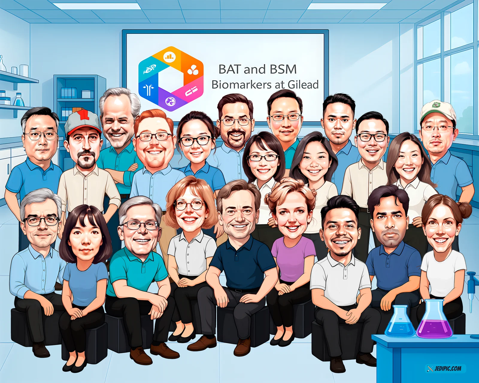 Custom Corporate Caricature from Photo — Sales Team Group Portrait Personalized Quota Celebration Gift