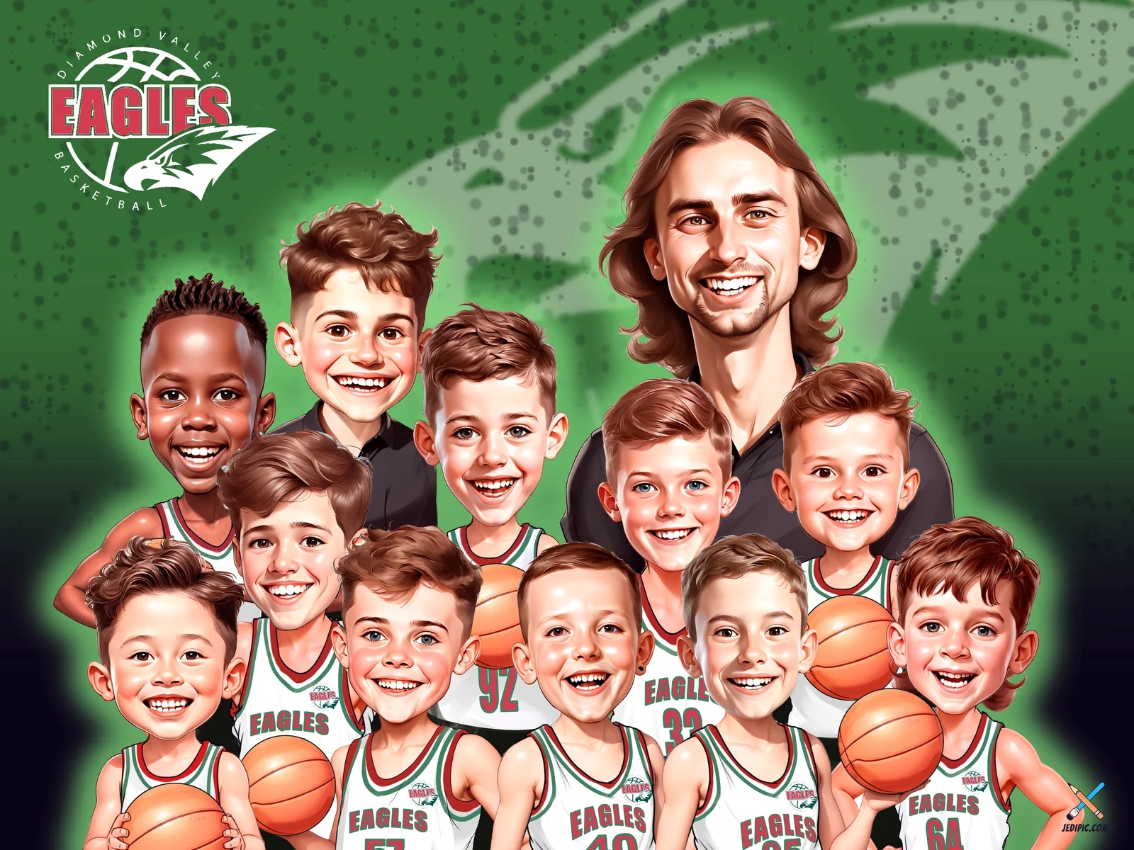 Custom Basketball Caricature from Photo — Team Player Portrait Personalized Hoops Championship Season Gift