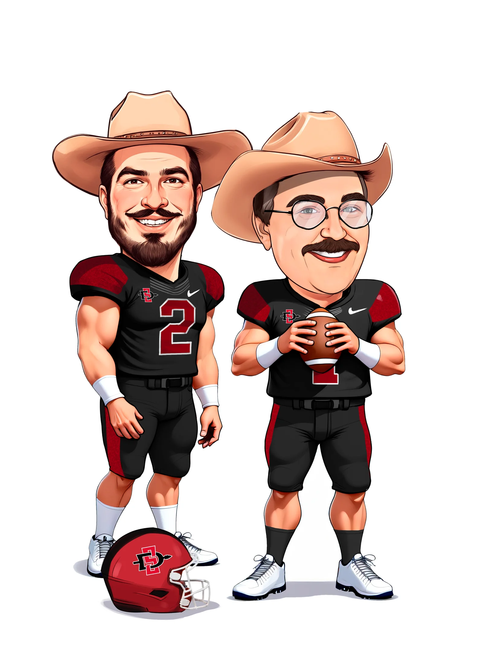 Custom Football Caricature from Photo — Player Jersey Portrait Personalized Gridiron Fan Season Gift