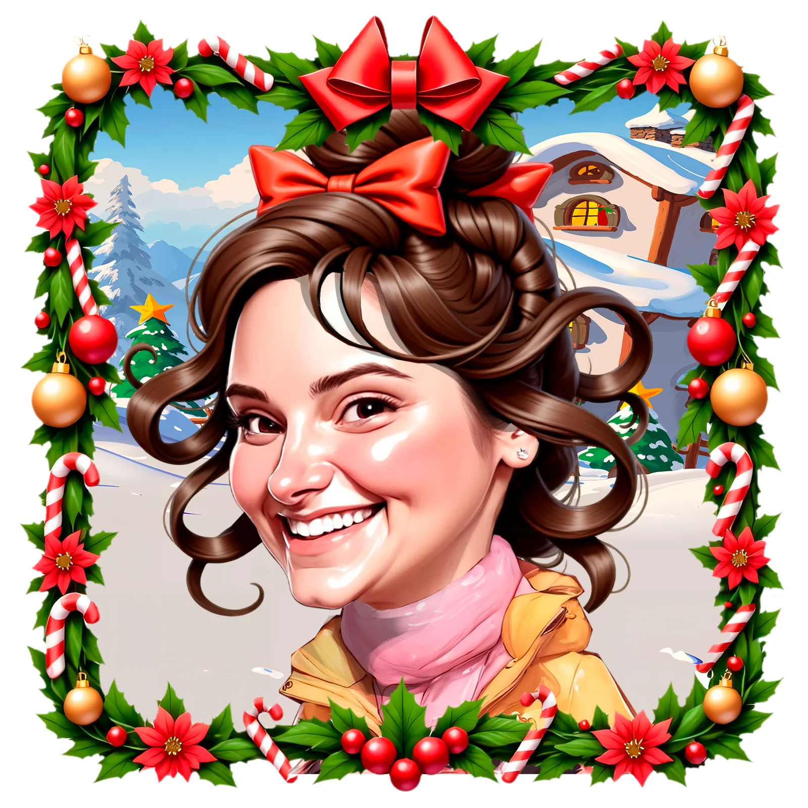 Custom Christmas Caricature from Photo — Holiday Family Portrait Personalized Cozy Christmas Morning Gift
