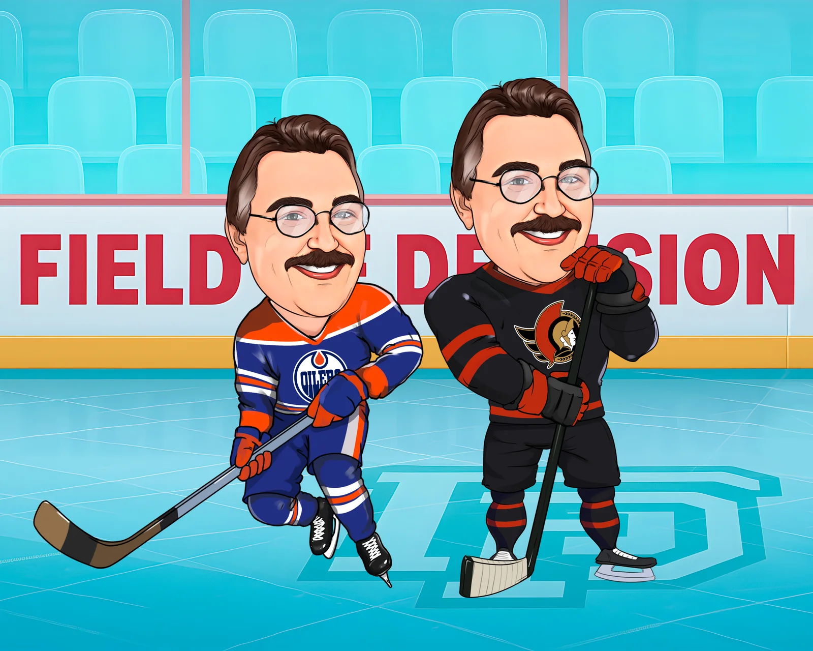 Custom Hockey Caricature from Photo — Player Jersey Portrait Personalized Ice Hockey Team End of Season Gift