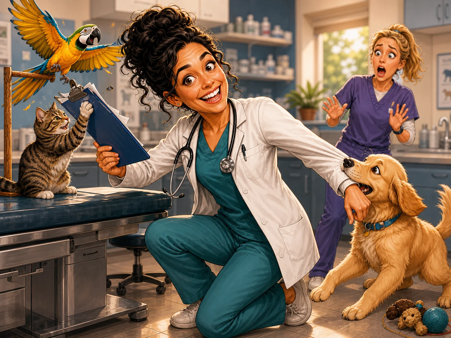Custom Veterinarian Caricature from Photo — Personalized Vet with Dog Cat Portrait Thank You Gift