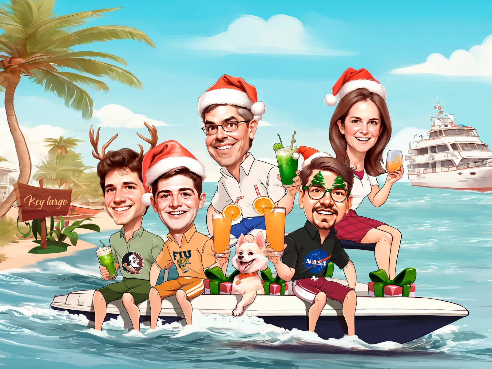 Custom Christmas Family Caricature from Photo — Personalized Holiday Tree Portrait Cartoon Gift Idea