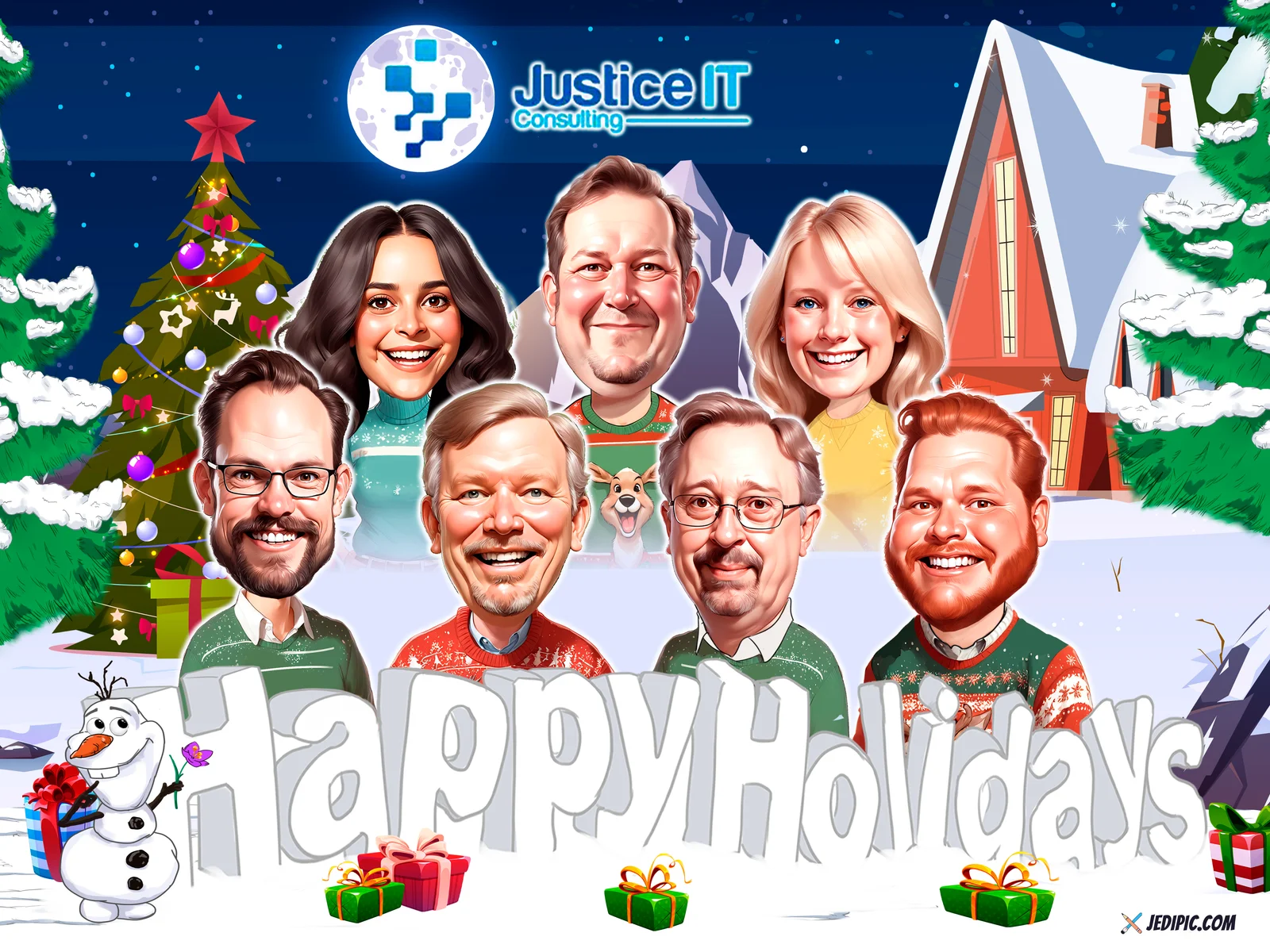 Custom Corporate Team Caricature from Photo — Personalized Office Group Portrait Company Anniversary Gift