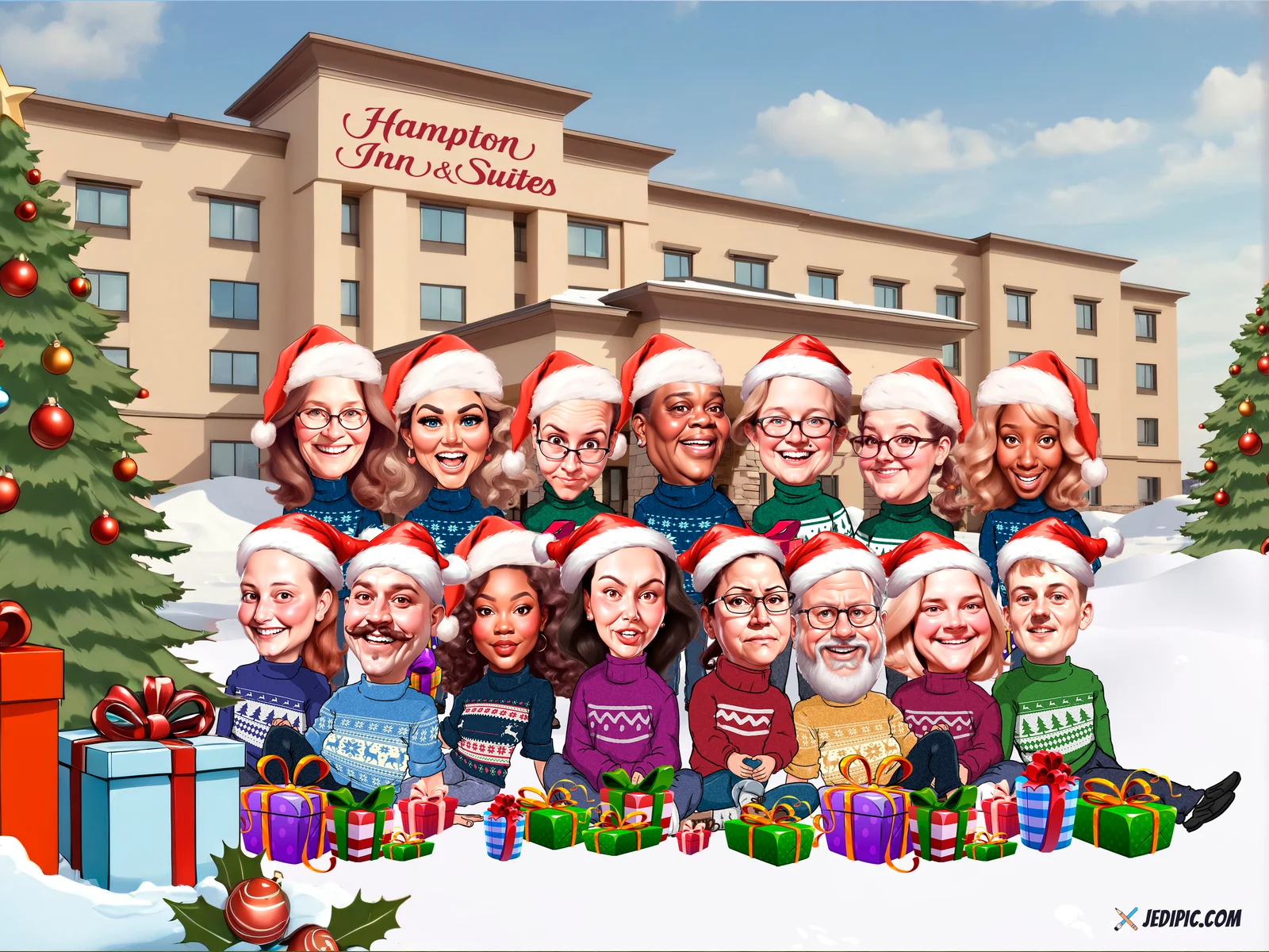 Custom Corporate Team Caricature from Photo — Personalized Business Leadership Portrait Executive Gift