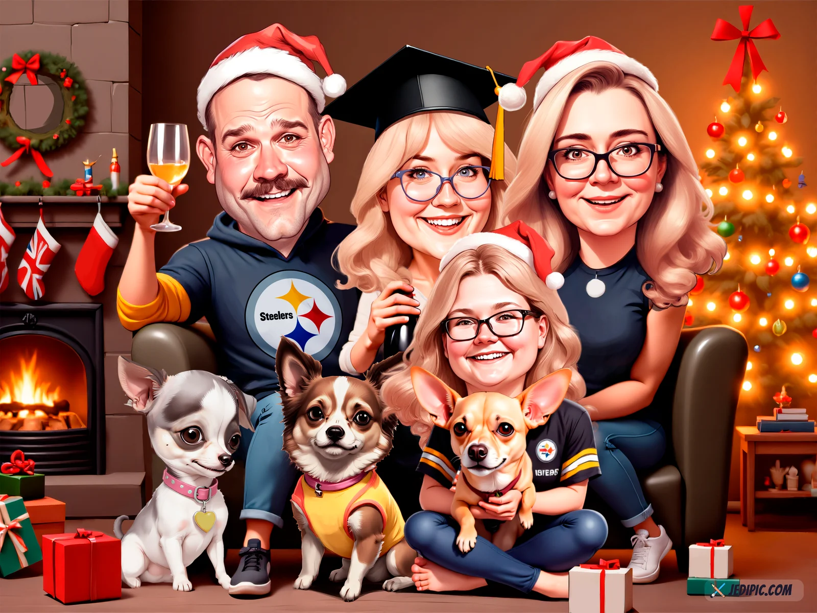 Custom Family Caricature from Photo — Personalized Parents and Kids Cartoon Portrait Home Wall Art Gift