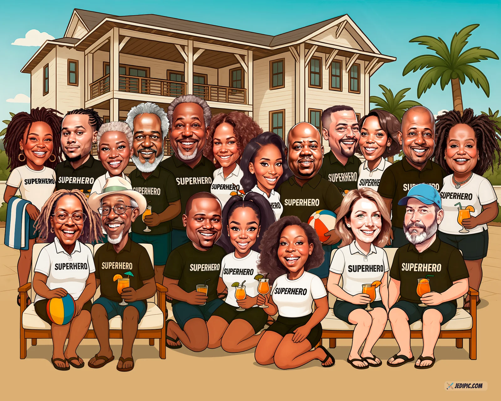 Custom Friends Group Caricature from Photo — Personalized Best Friend Squad Cartoon Portrait Birthday Gift