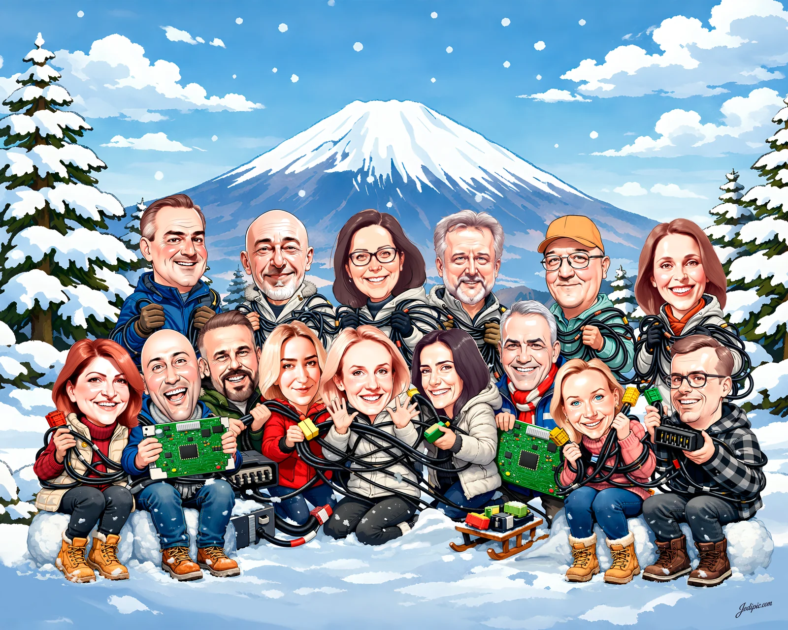 Custom Corporate Team Caricature from Photo — Personalized Company Retreat Group Portrait Team Building Gift