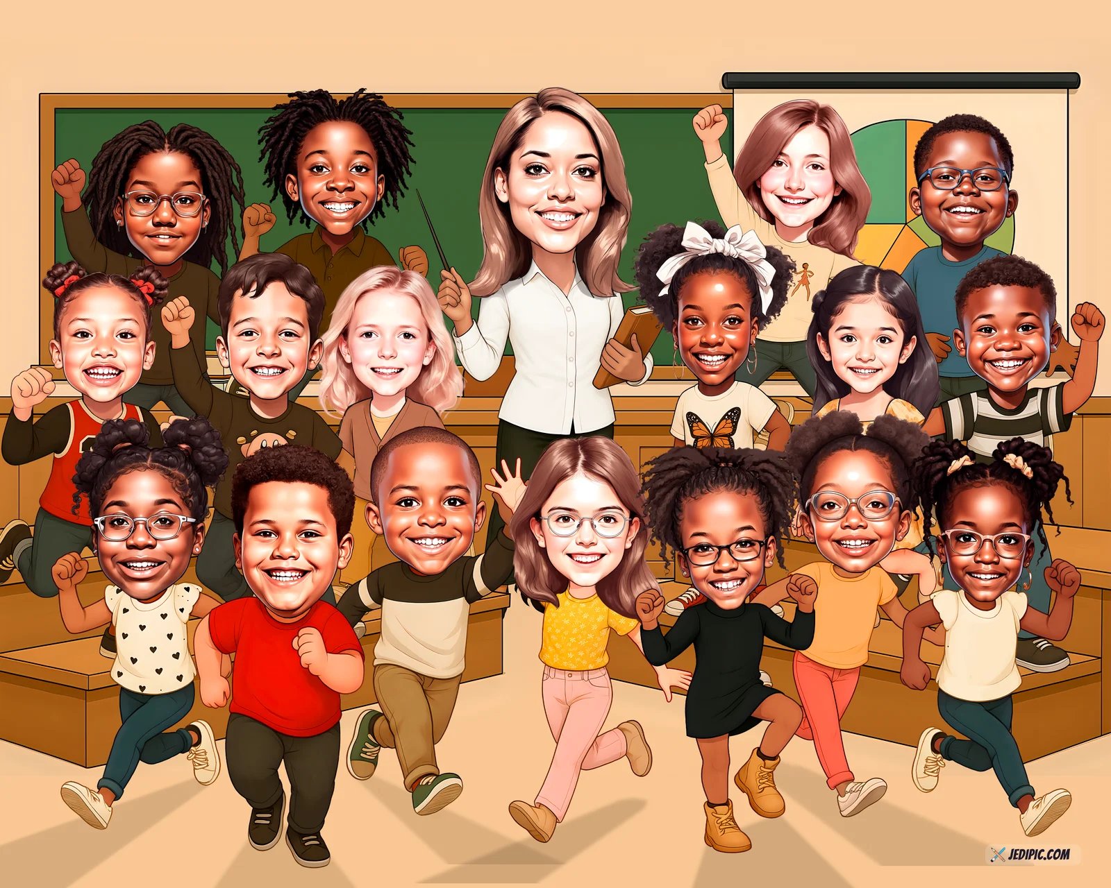 Custom Teacher Caricature from Photo — Personalized Classroom Portrait End of Year Thank You Gift Art