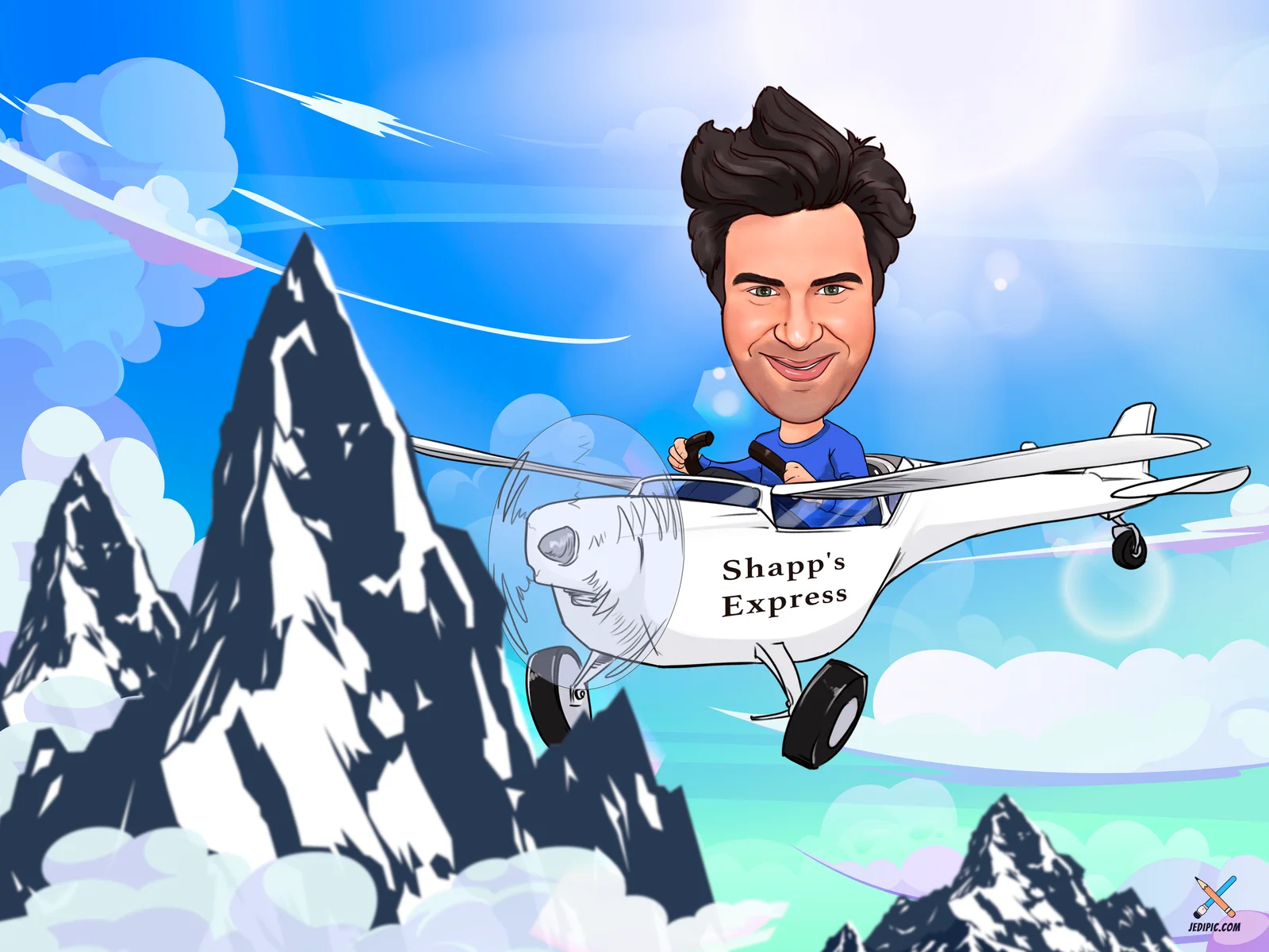 Custom Pilot Caricature from Photo — Personalized Airline Captain Portrait Cartoon Aviation Aviator Gift