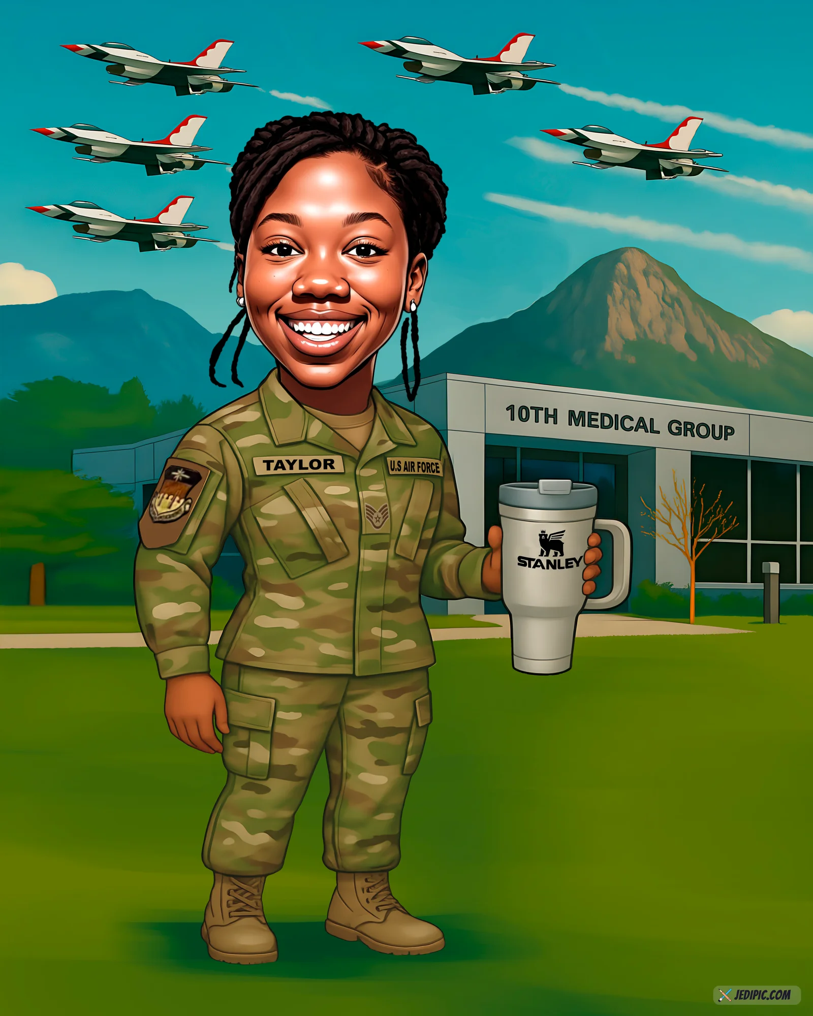Custom Air Force Pilot Caricature from Photo — Personalized Military Aviator Portrait Squadron Gift Art