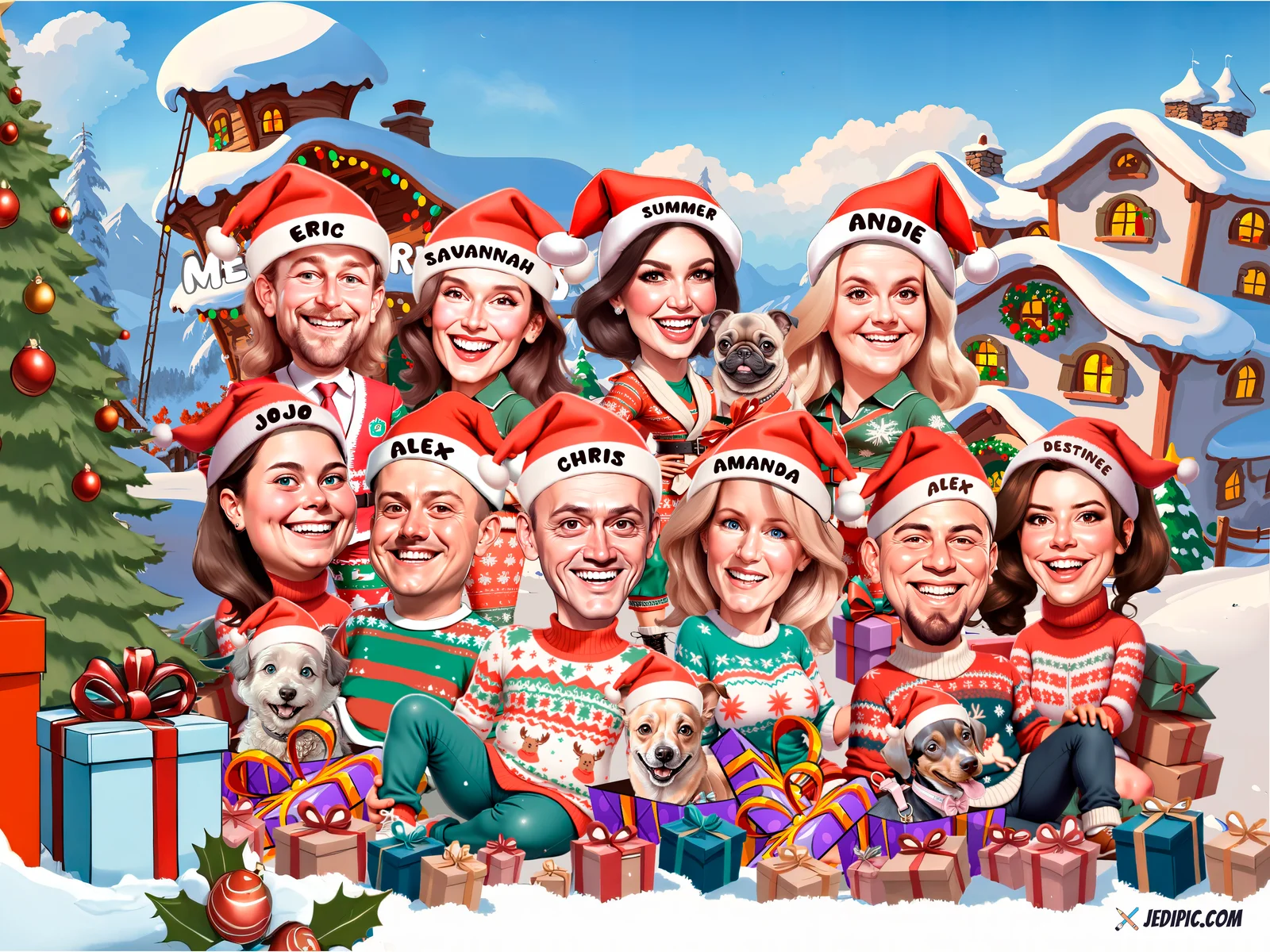 Custom Christmas Caricature from Photo — Personalized Holiday Family Portrait Cartoon Xmas Keepsake Gift