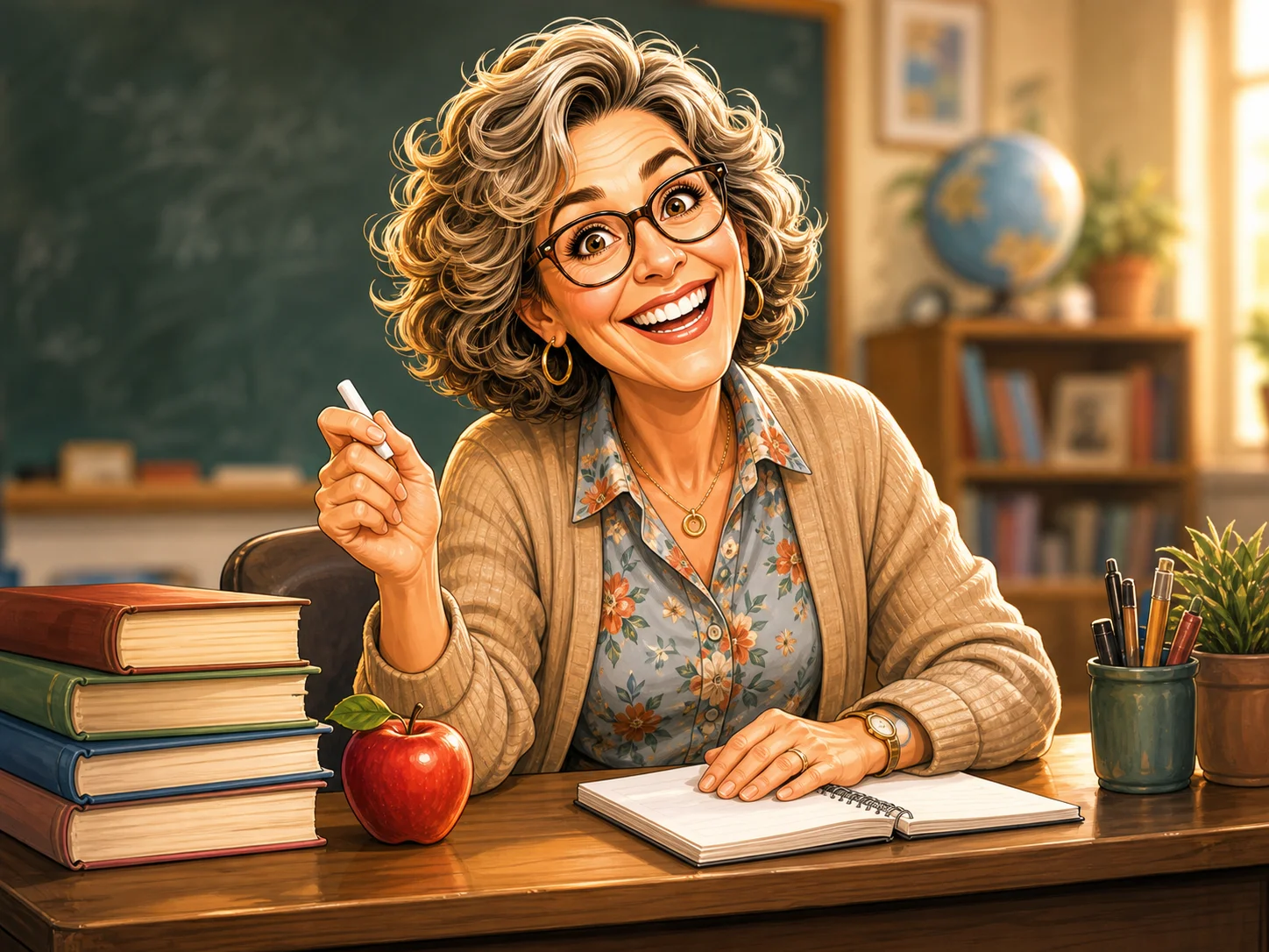 Custom Teacher Caricature from Photo — Personalized Classroom Educator Portrait End of Year Thank You Gift