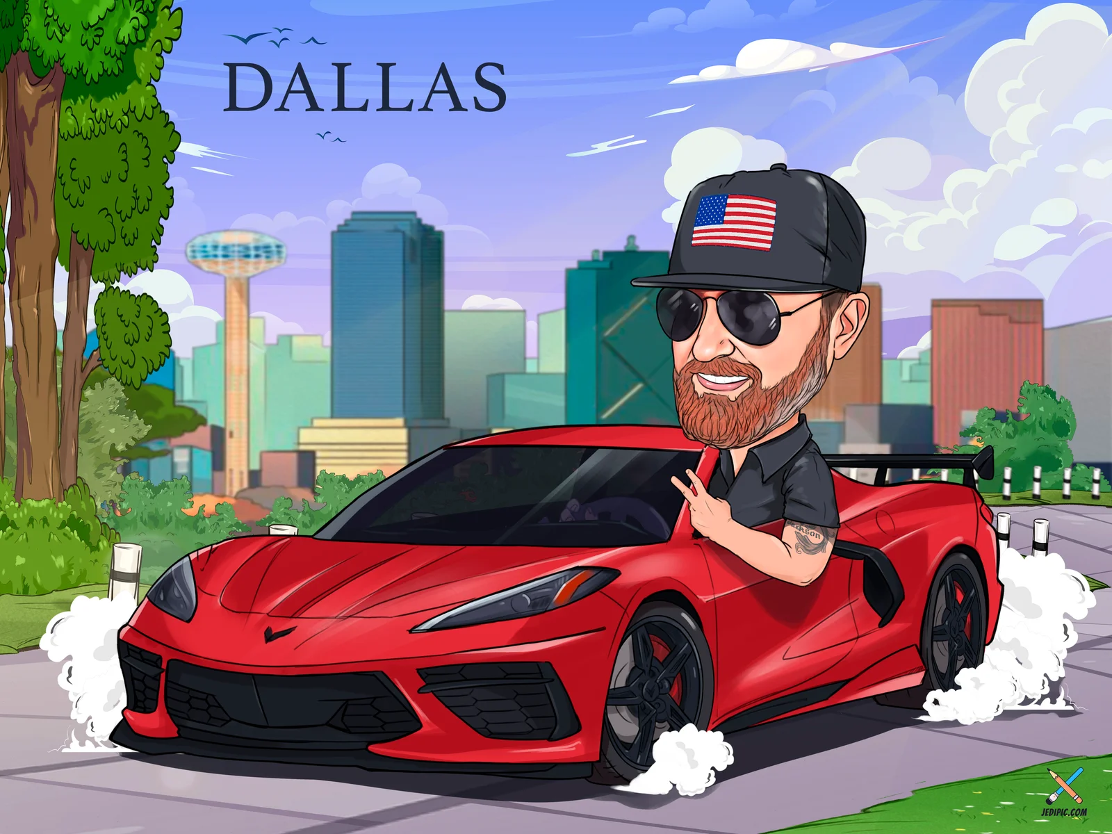 Custom Car Caricature from Photo — Personalized Owner and Vehicle Cartoon Portrait Auto Enthusiast Gift