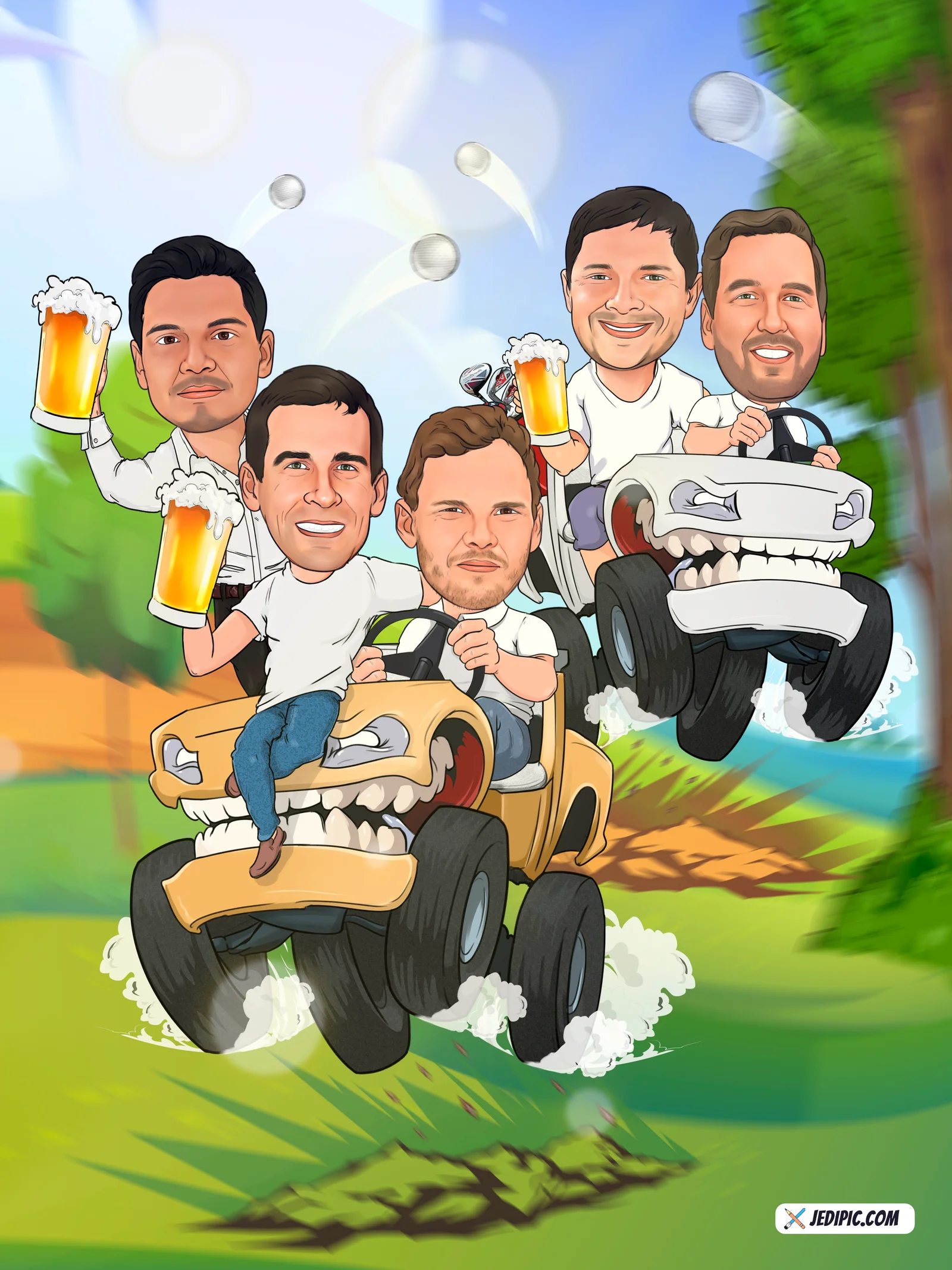Custom Friends Group Caricature from Photo — Personalized College Buddies Portrait Cartoon Reunion Gift