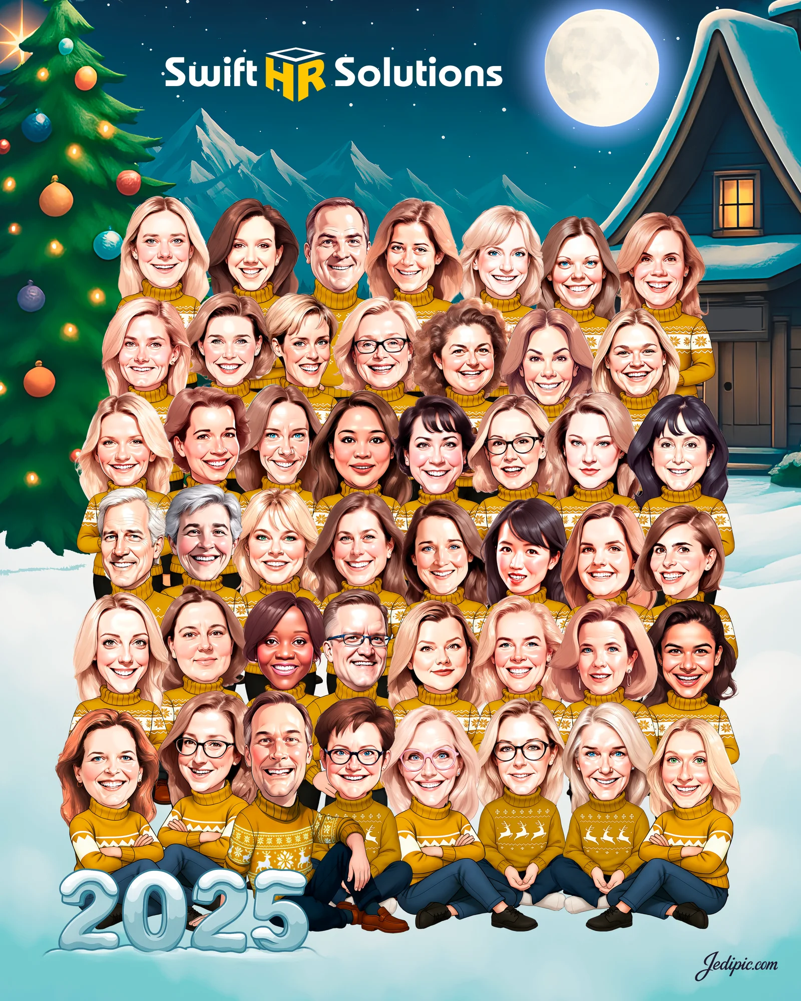 Custom Corporate Team Caricature from Photo — Personalized Insurance Agency Portrait Broker Office Gift